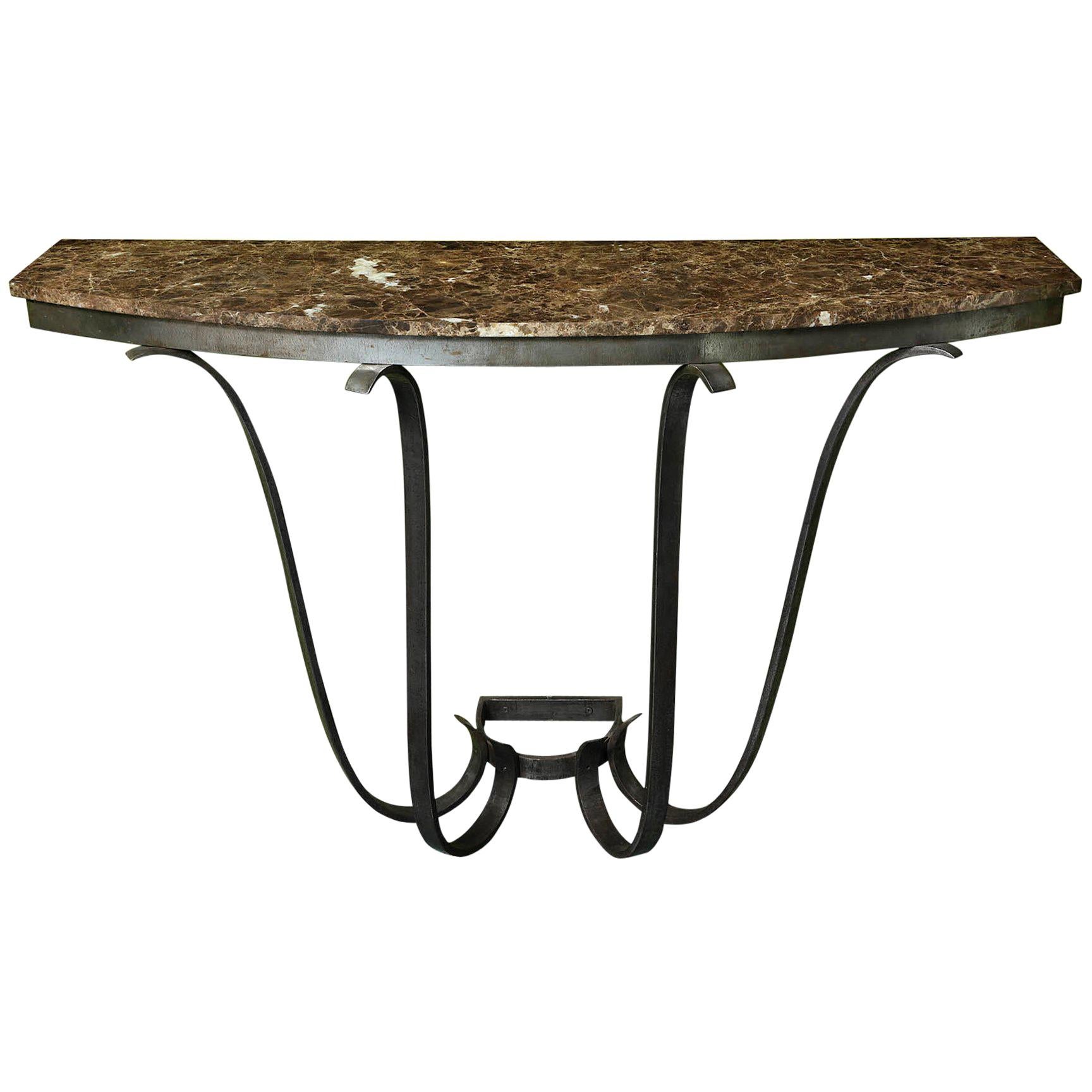 1930s, French Art Deco Handwrought Iron and Marble Console For Sale