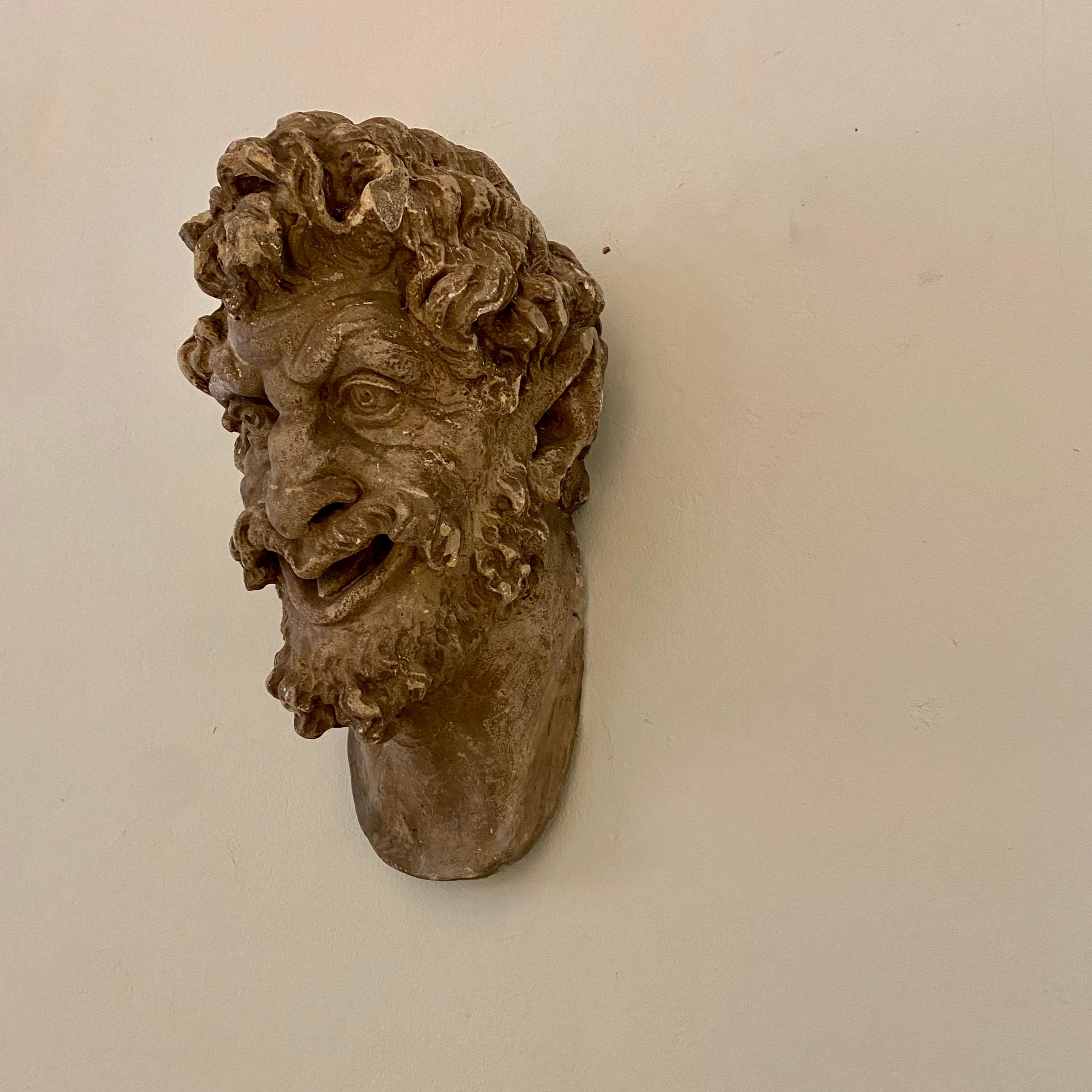 Mid-20th Century 1930s French Art Deco Huge Plaster Head of a Satyr For Sale