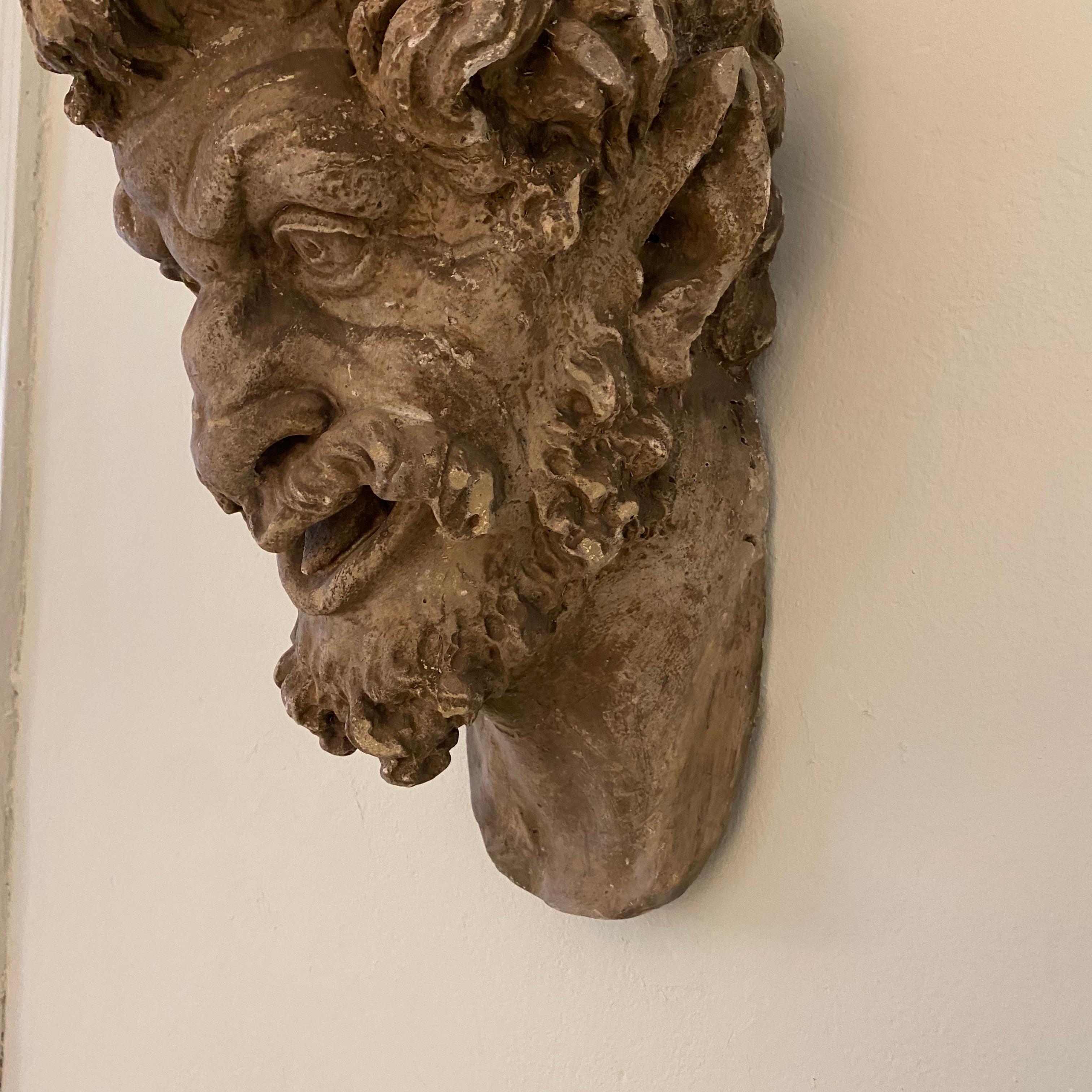 1930s French Art Deco Huge Plaster Head of a Satyr For Sale 2