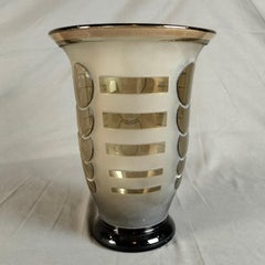 1930's French Art Decó Jean Luce Geometric Sandblasted Smoked Glass Vase