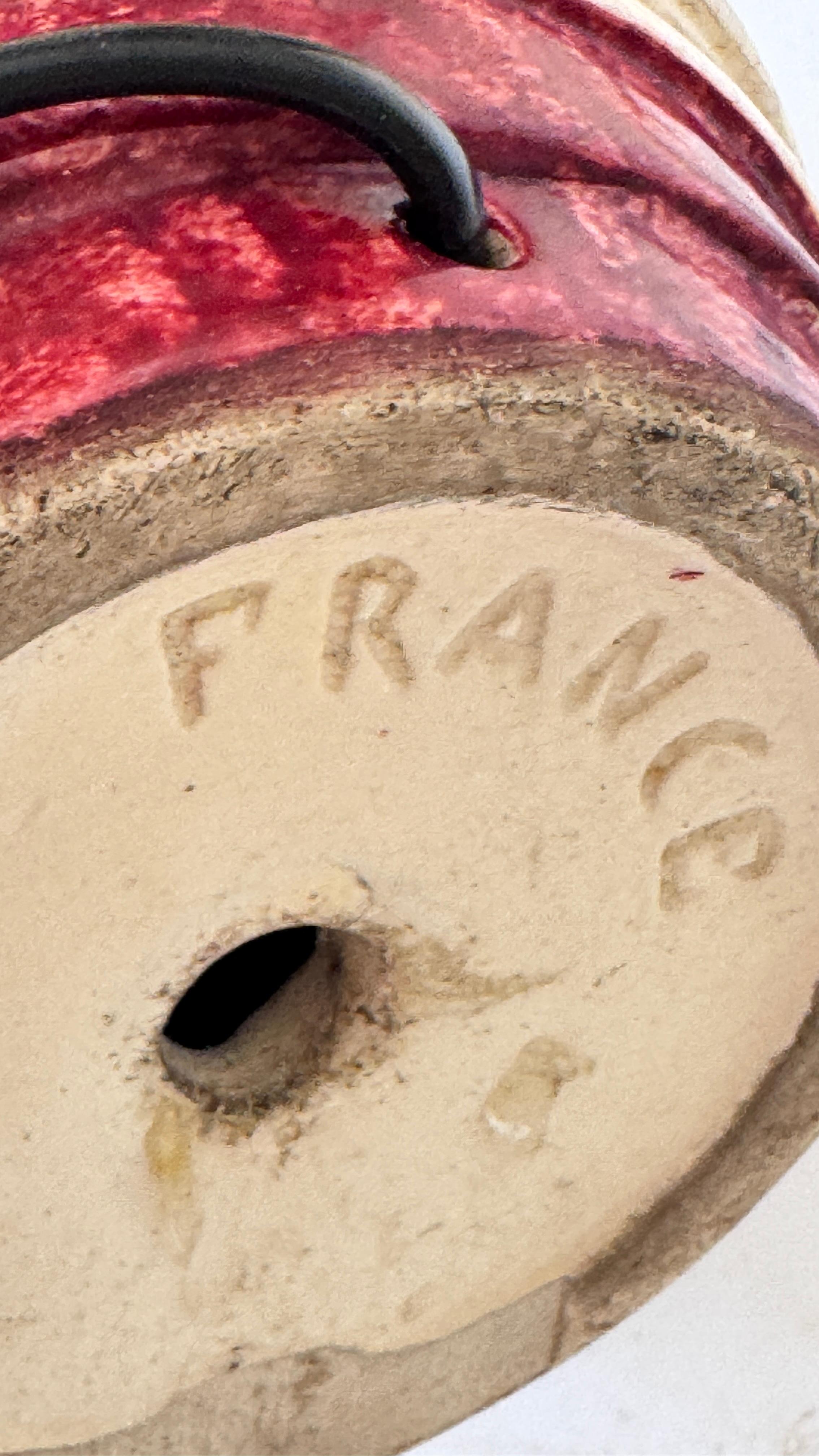 Lampe Art déco française des années 1930 en céramique craquelée et laiton  Motifs géométriques rouges en vente 5