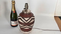 1930s French Art Deco Lamp in Crackled Ceramic and Brass  Geometric Red Motifs
