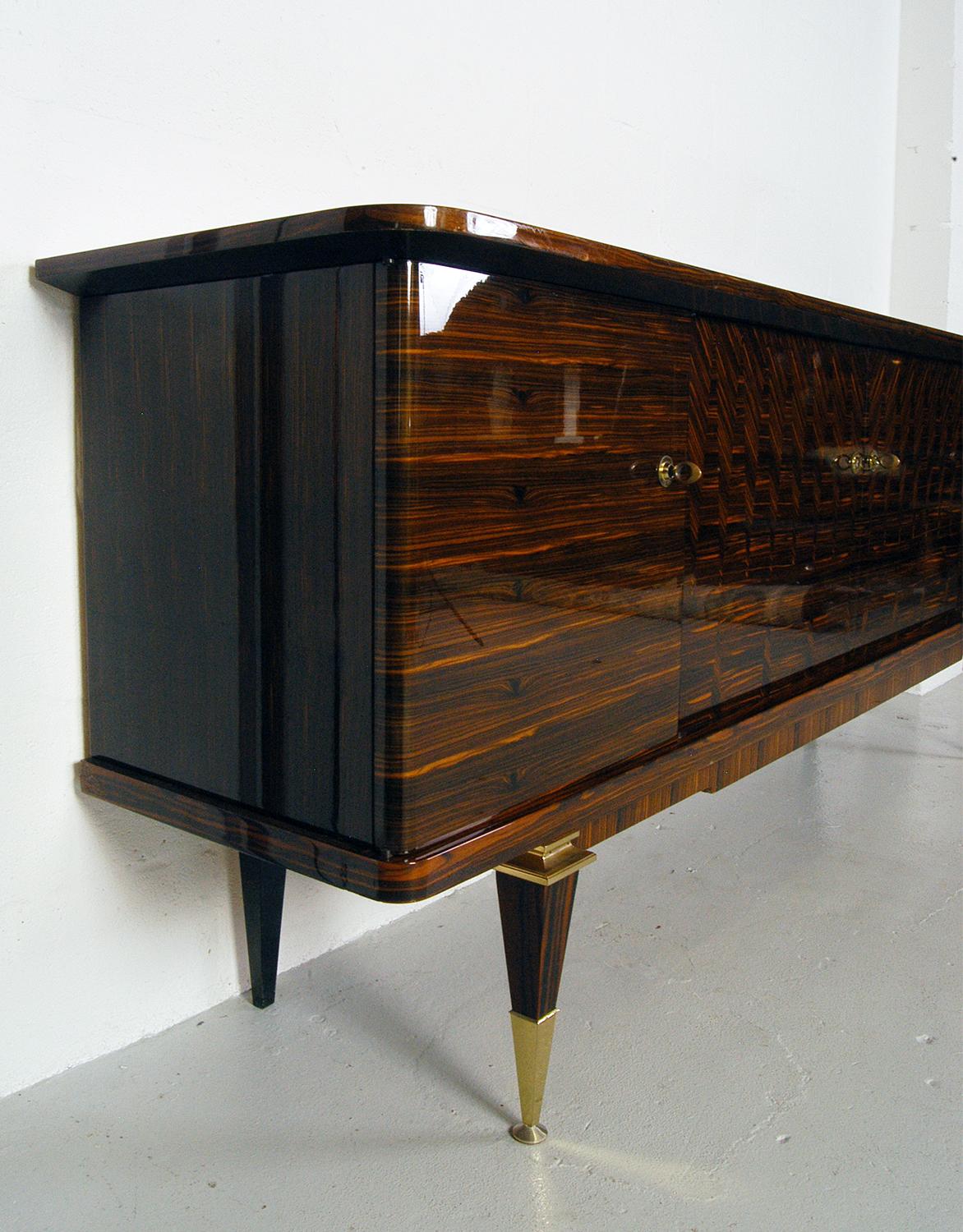 20th Century  French Lacquered Art Deco Sideboard / Credenza in Macassar Ebony and Maple