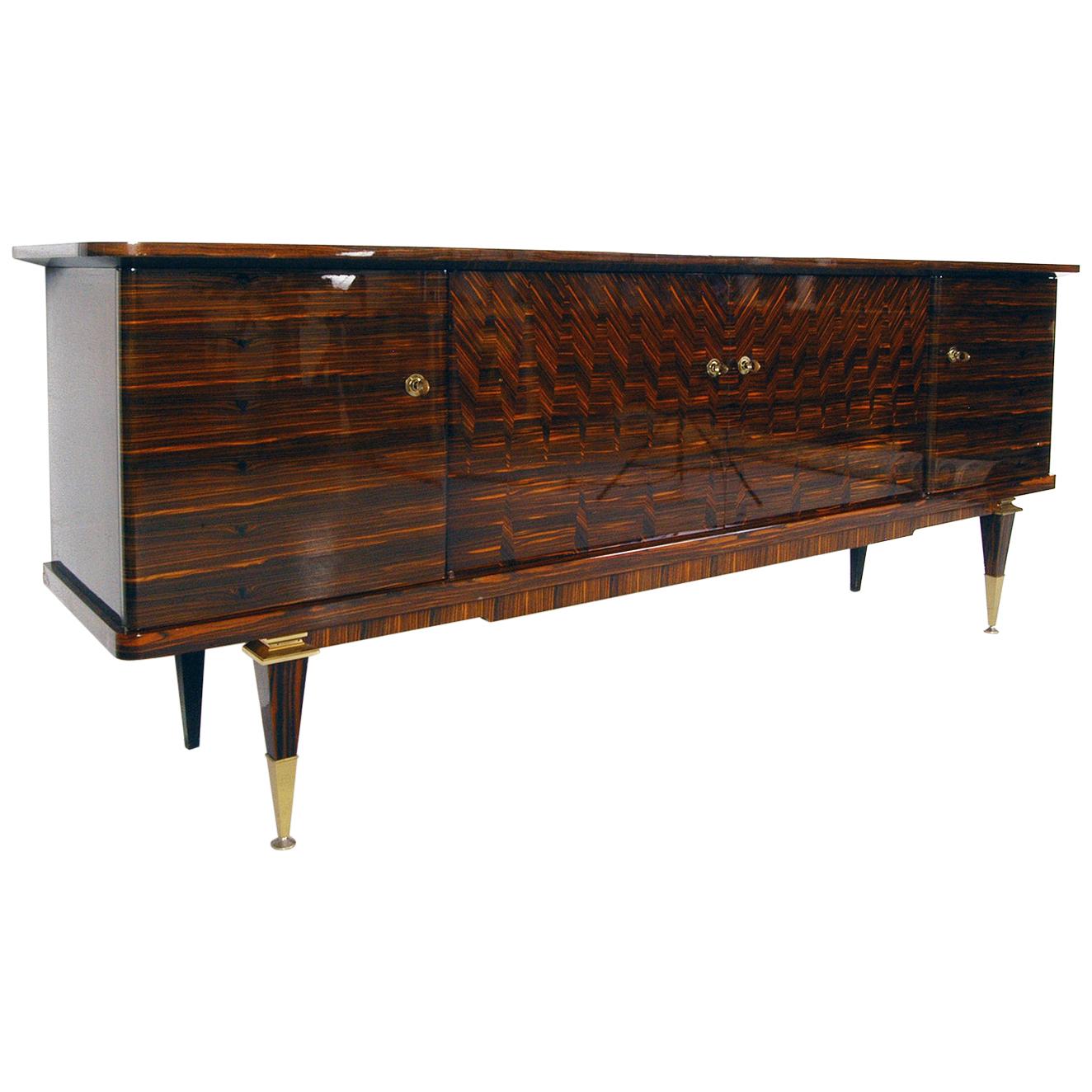  French Lacquered Art Deco Sideboard / Credenza in Macassar Ebony and Maple