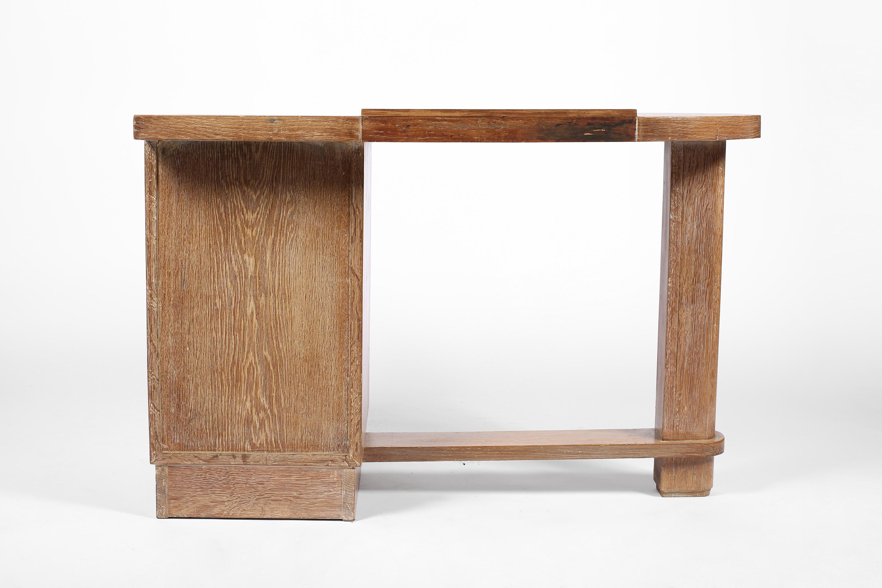 1930s French Art Deco Limed Oak and Leather Desk in the manner of Jacques Adnet For Sale 12