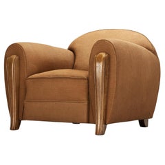 1930s French Art Deco Lounge Chair in Walnut & Light Brown Fabric