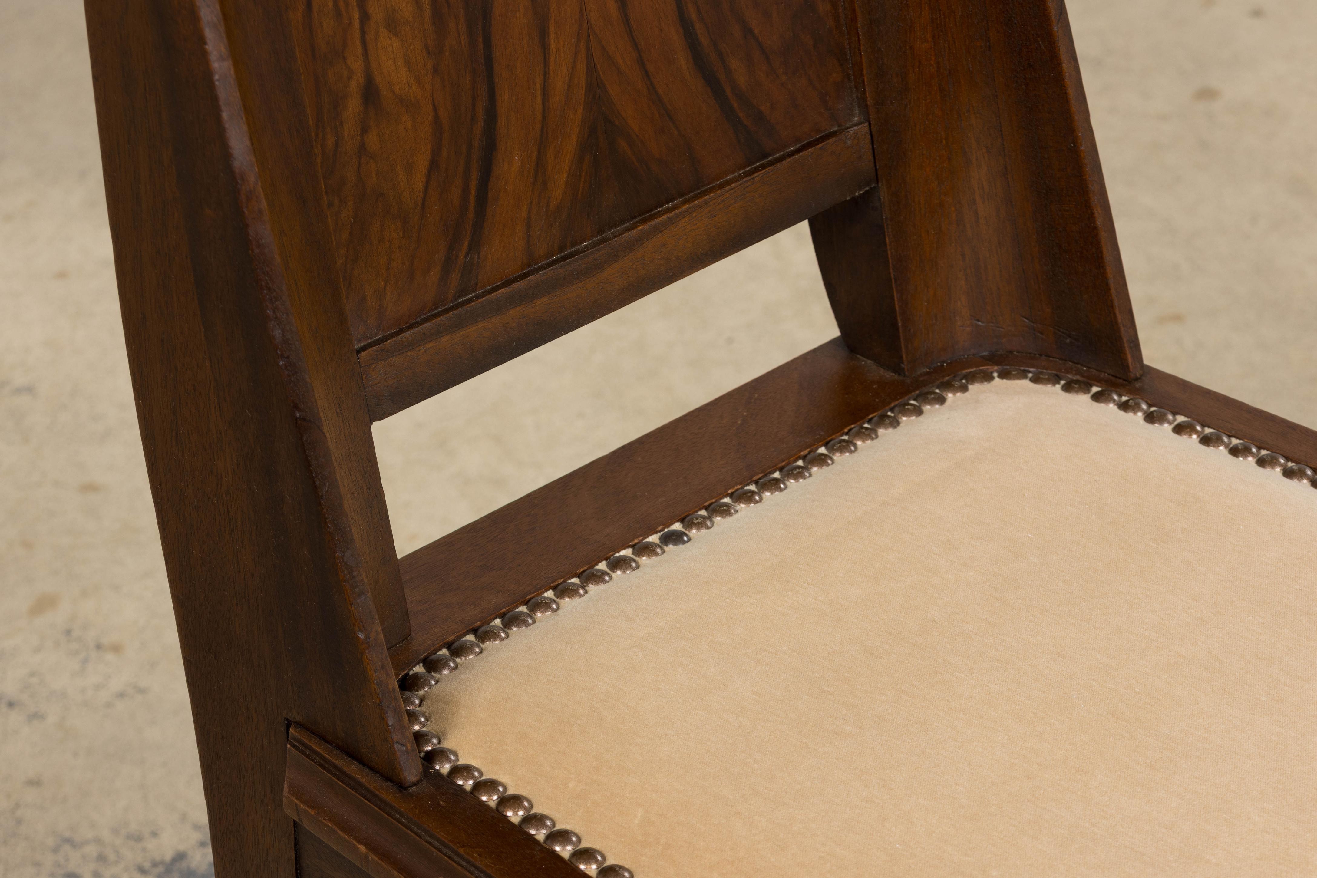 Sedie da pranzo Art Deco francese degli anni '30 in mogano con velluto beige - Set di 6 in vendita 2