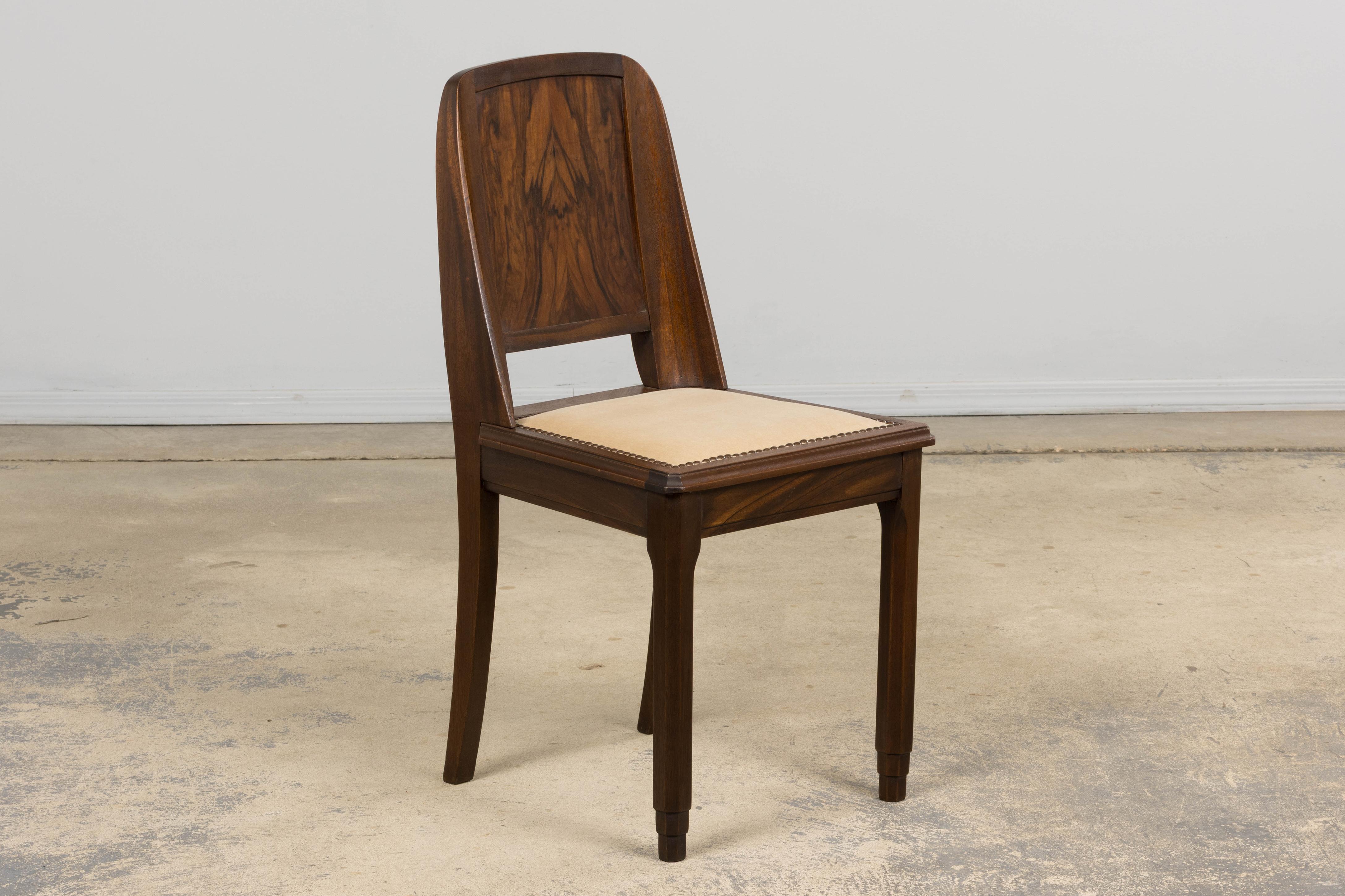 Velluto Sedie da pranzo Art Deco francese degli anni '30 in mogano con velluto beige - Set di 6 in vendita