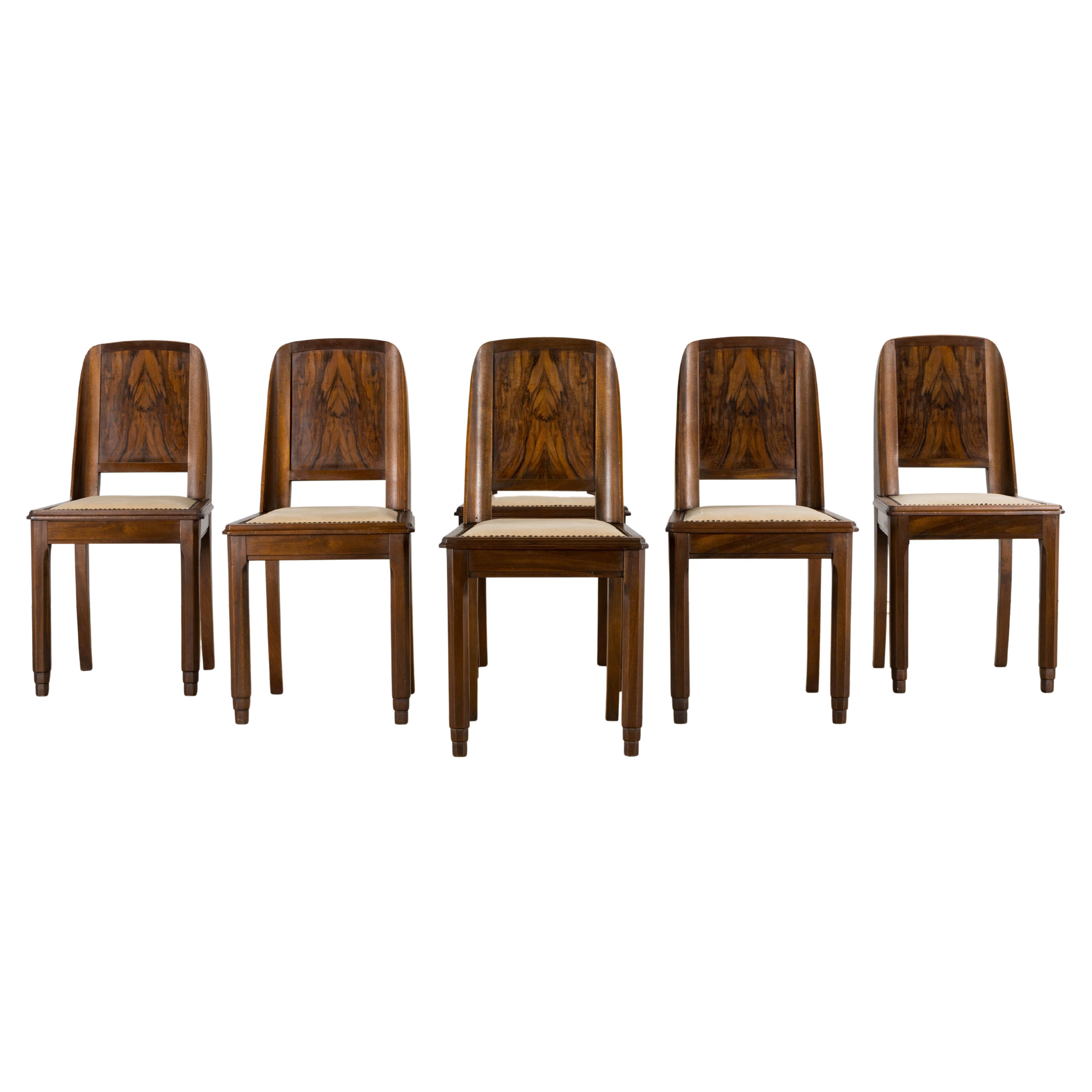 Sedie da pranzo Art Deco francese degli anni 
30 in mogano con velluto beige - Set di 6 in vendita