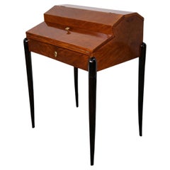 1930s French Art Deco Mahogany Secretary Desk in Geometric Lines on Tapered Legs