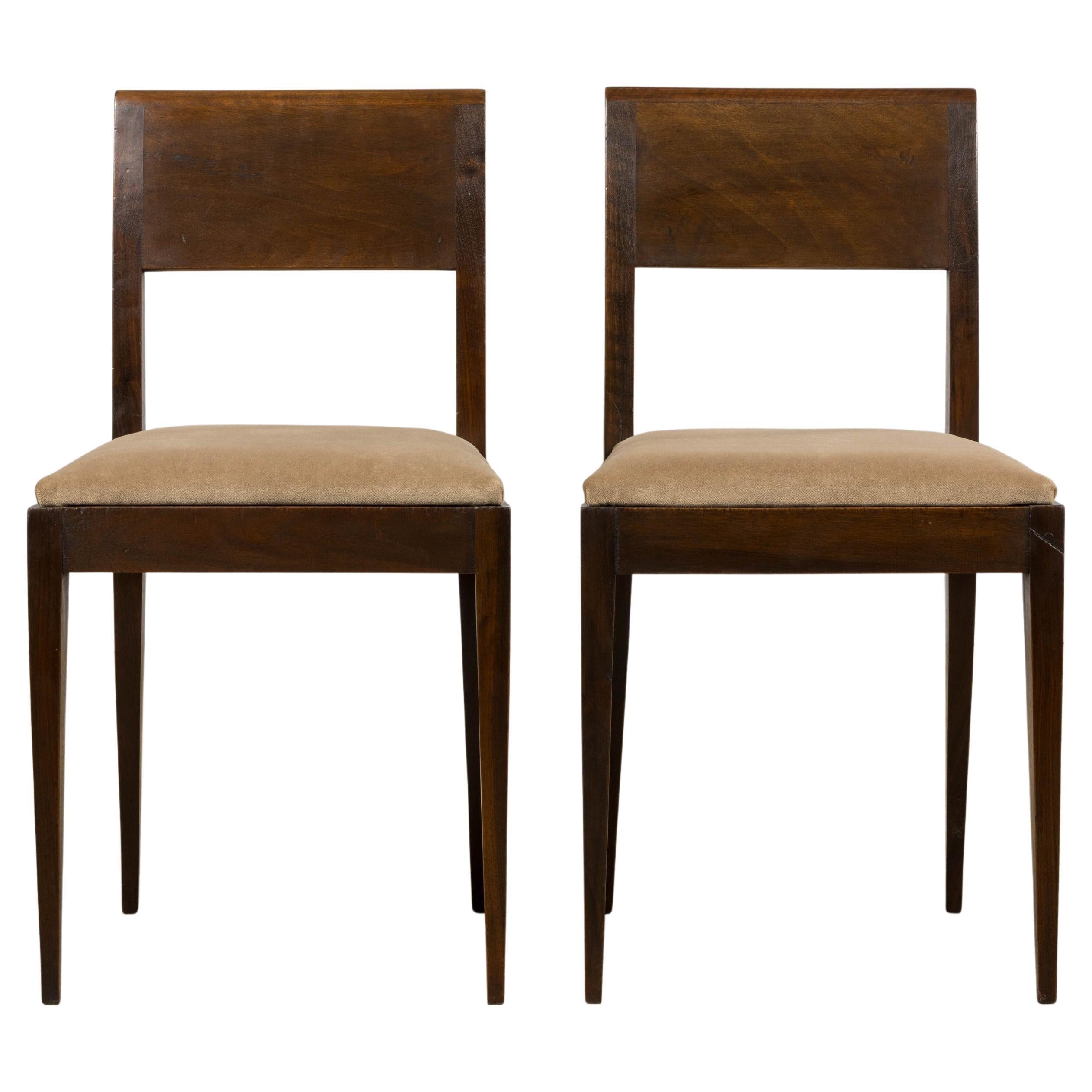 Sedie laterali in mogano Art Deco francese degli anni '30 con velluto color taupe - una coppia