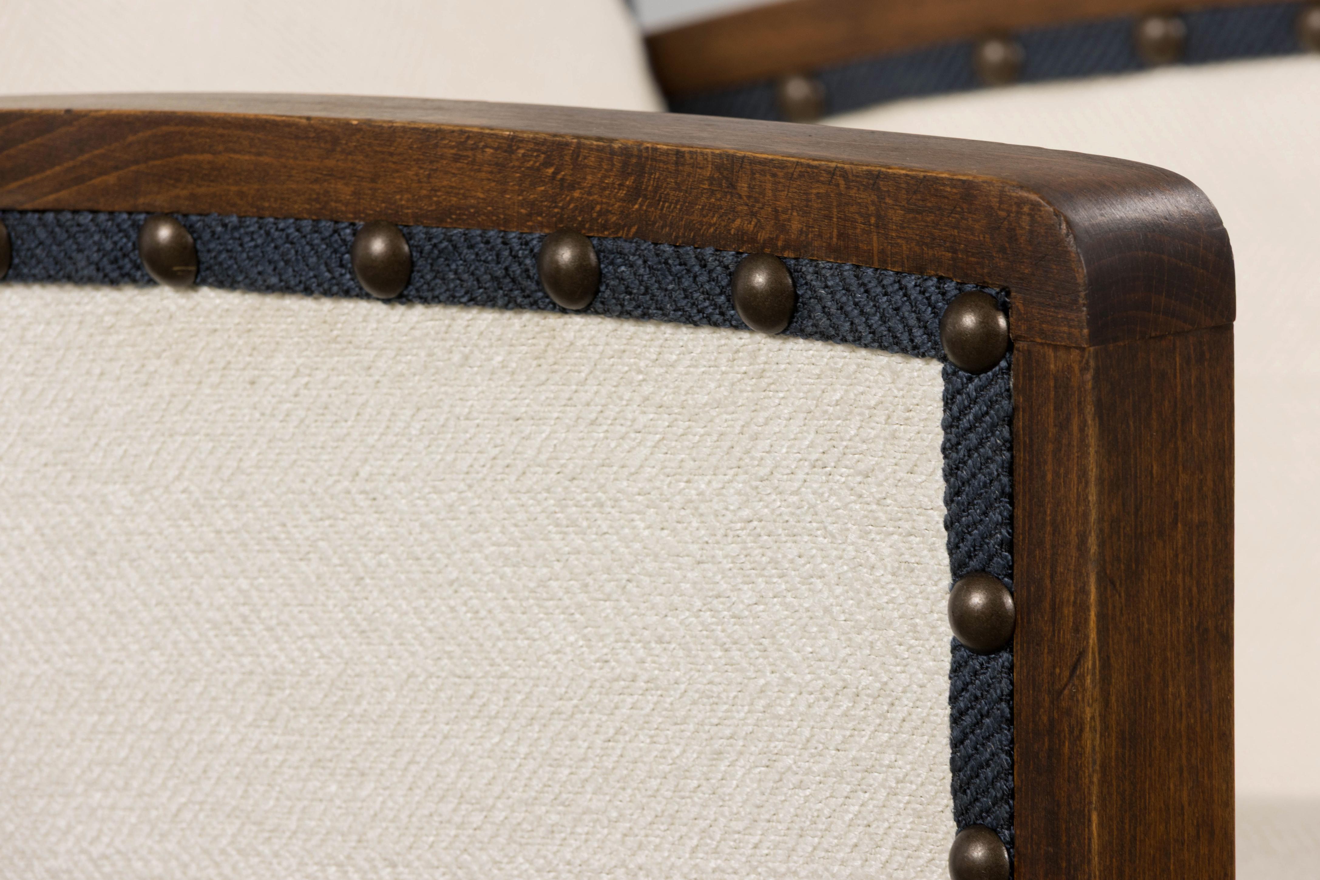 1930s French Art Deco Maple Club Chairs in Cotton White- A Pair For Sale 5