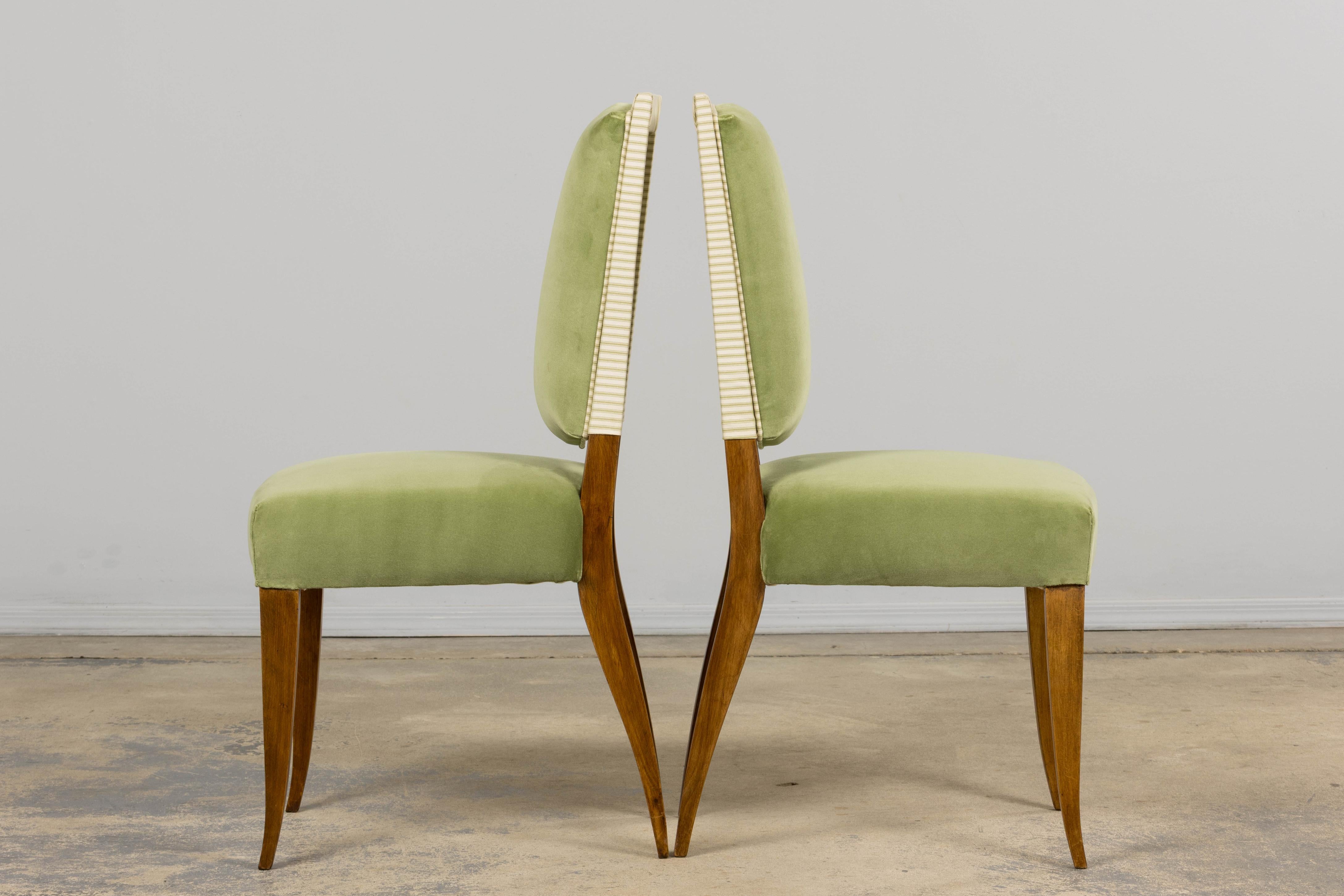 Sedie da pranzo francesi Art Deco degli anni '30 in acero con velluto Greene & Greene - set di 6 in vendita 3
