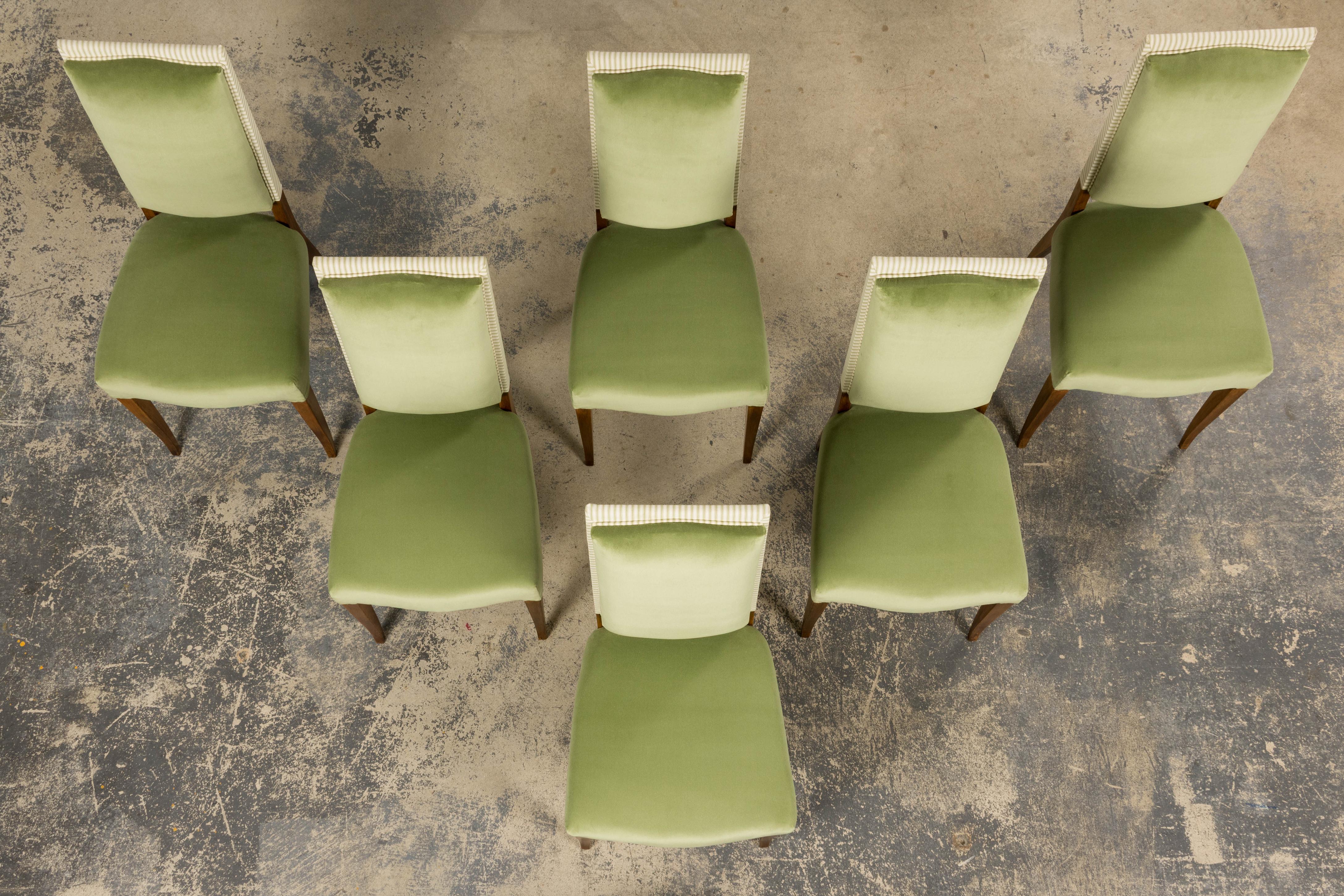 Art Déco Sedie da pranzo francesi Art Deco degli anni '30 in acero con velluto Greene & Greene - set di 6 in vendita