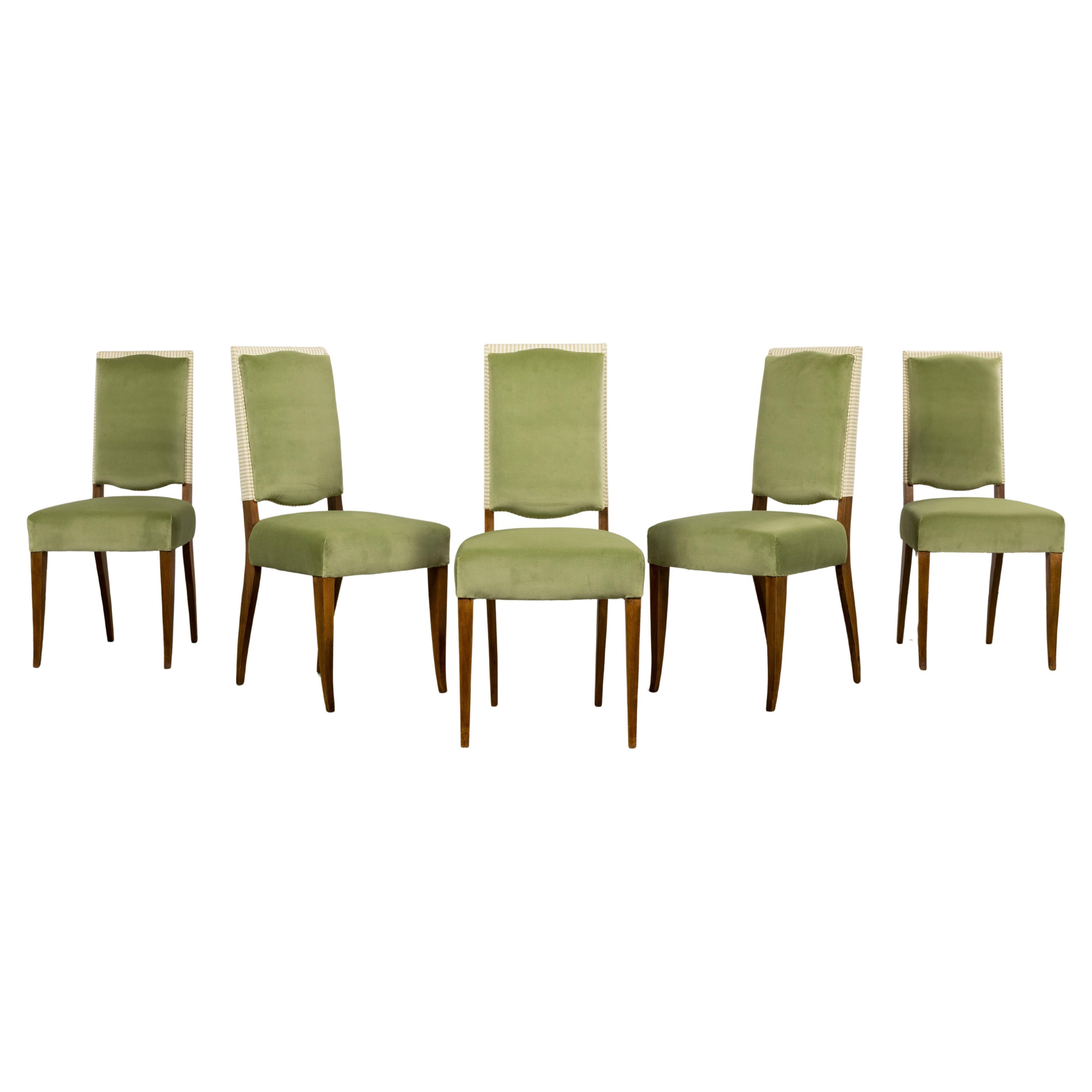 Sedie da pranzo francesi Art Deco degli anni '30 in acero con velluto Greene & Greene - set di 6