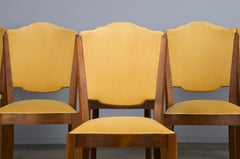 1930s French Art Deco Maple Dining Chairs W/ Curry Yellow Velvet - Set of 6