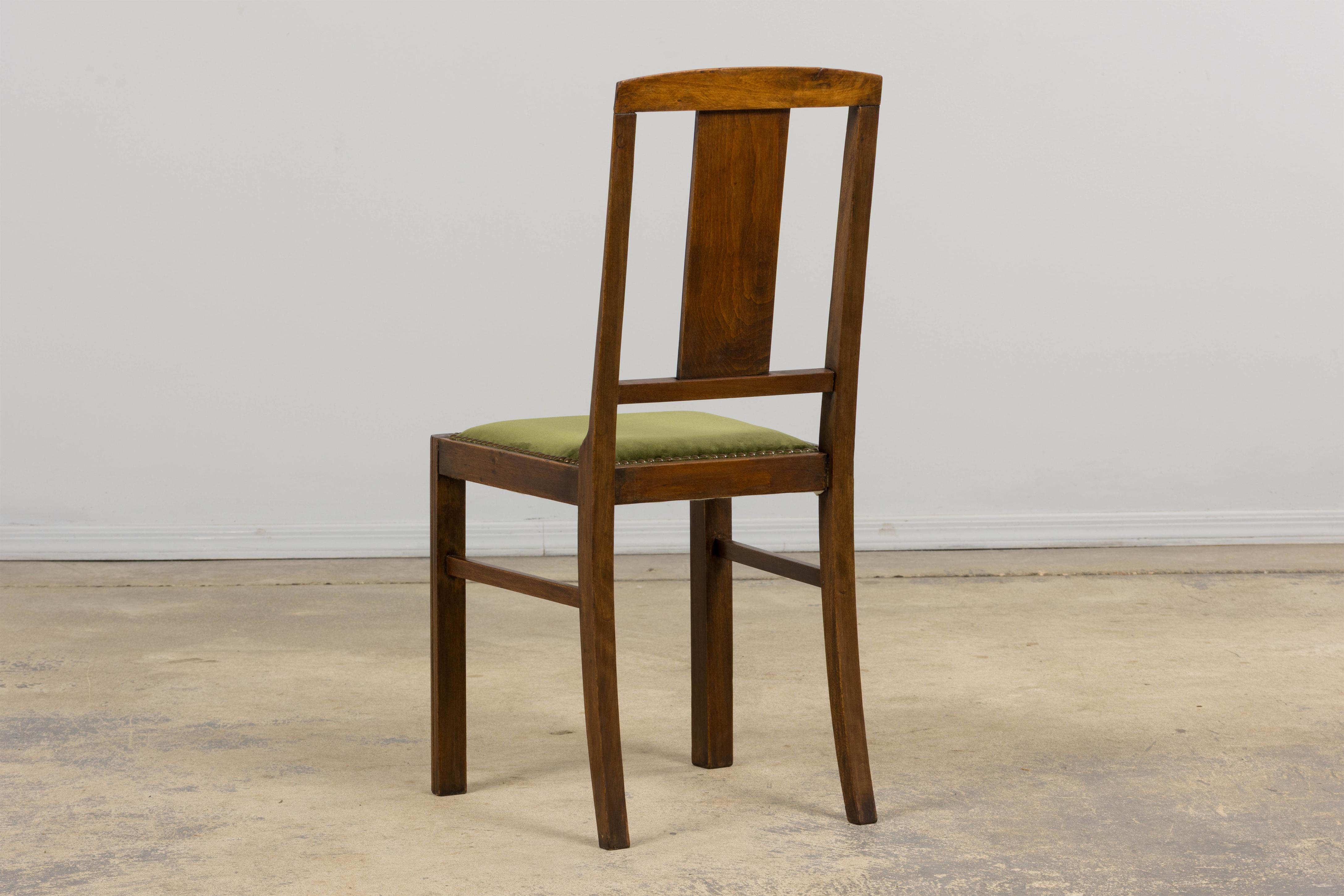 Chaises de salle à manger en érable Art Deco français des années 1930 avec velours vert olive - Lot de 6 en vente 6