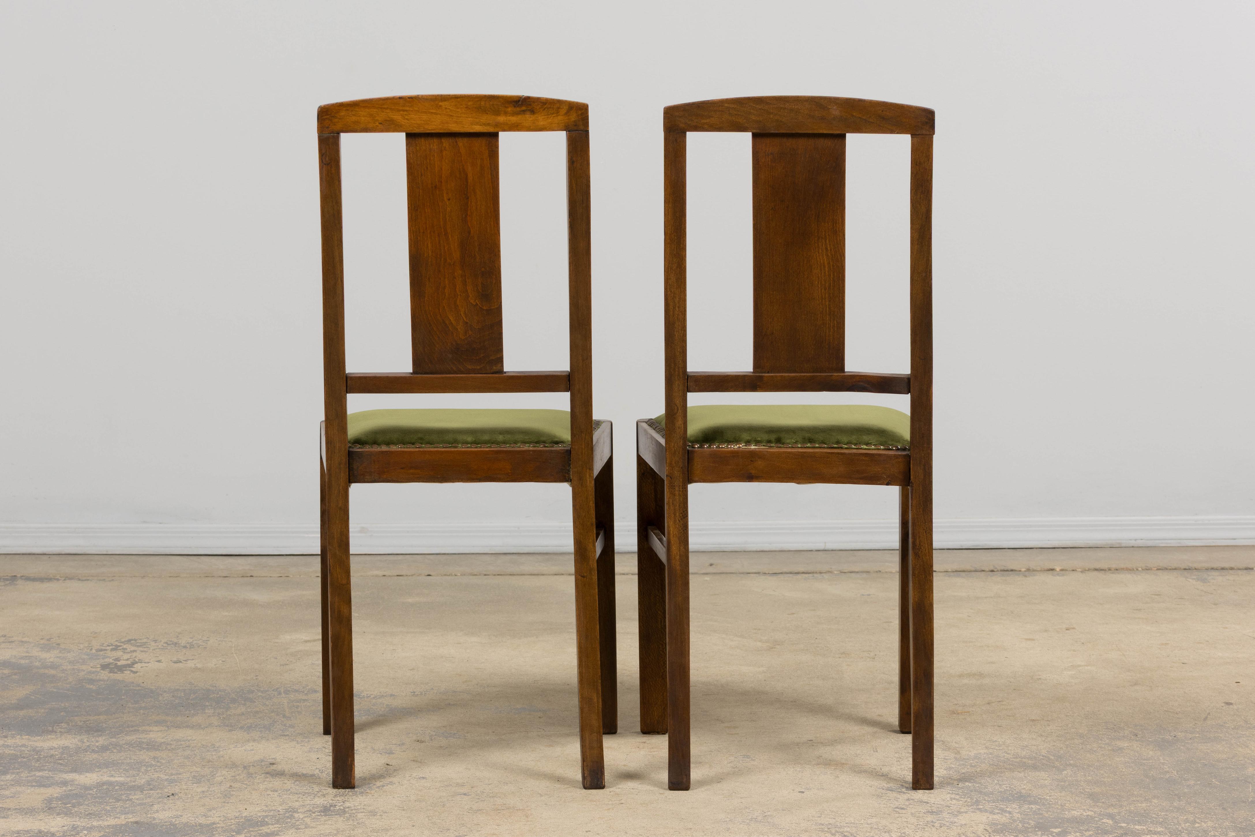 Chaises de salle à manger en érable Art Deco français des années 1930 avec velours vert olive - Lot de 6 en vente 13