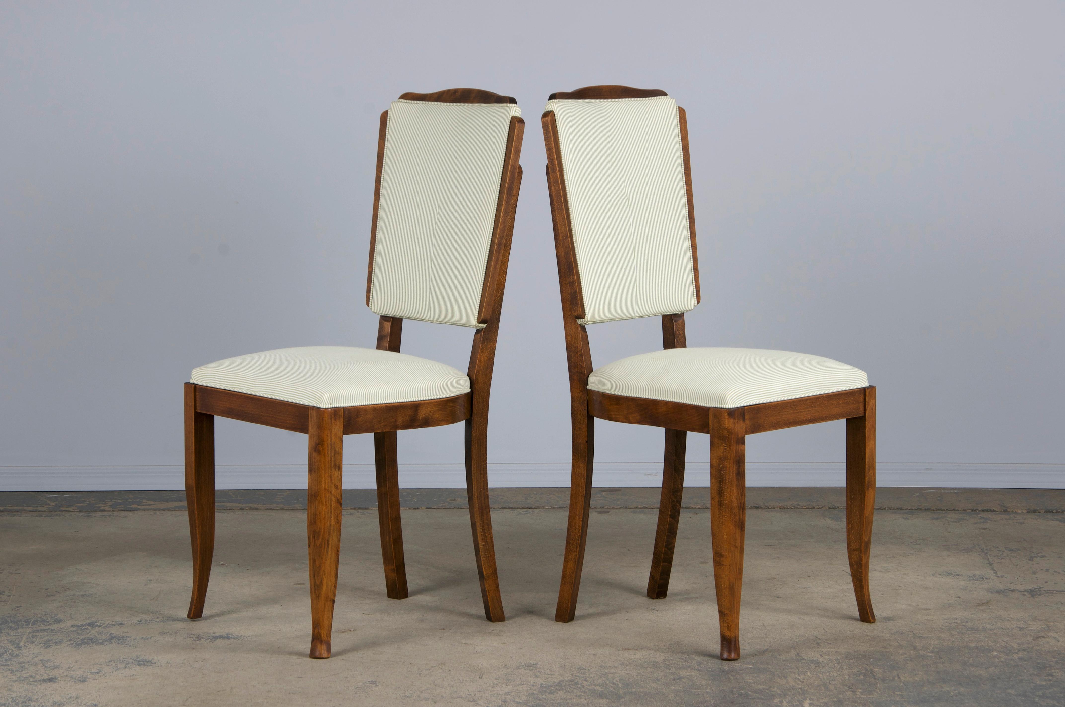 Tessuto Sedie da pranzo francesi Art Déco anni '30 in acero con tessuto a righe - Set di 6 in vendita