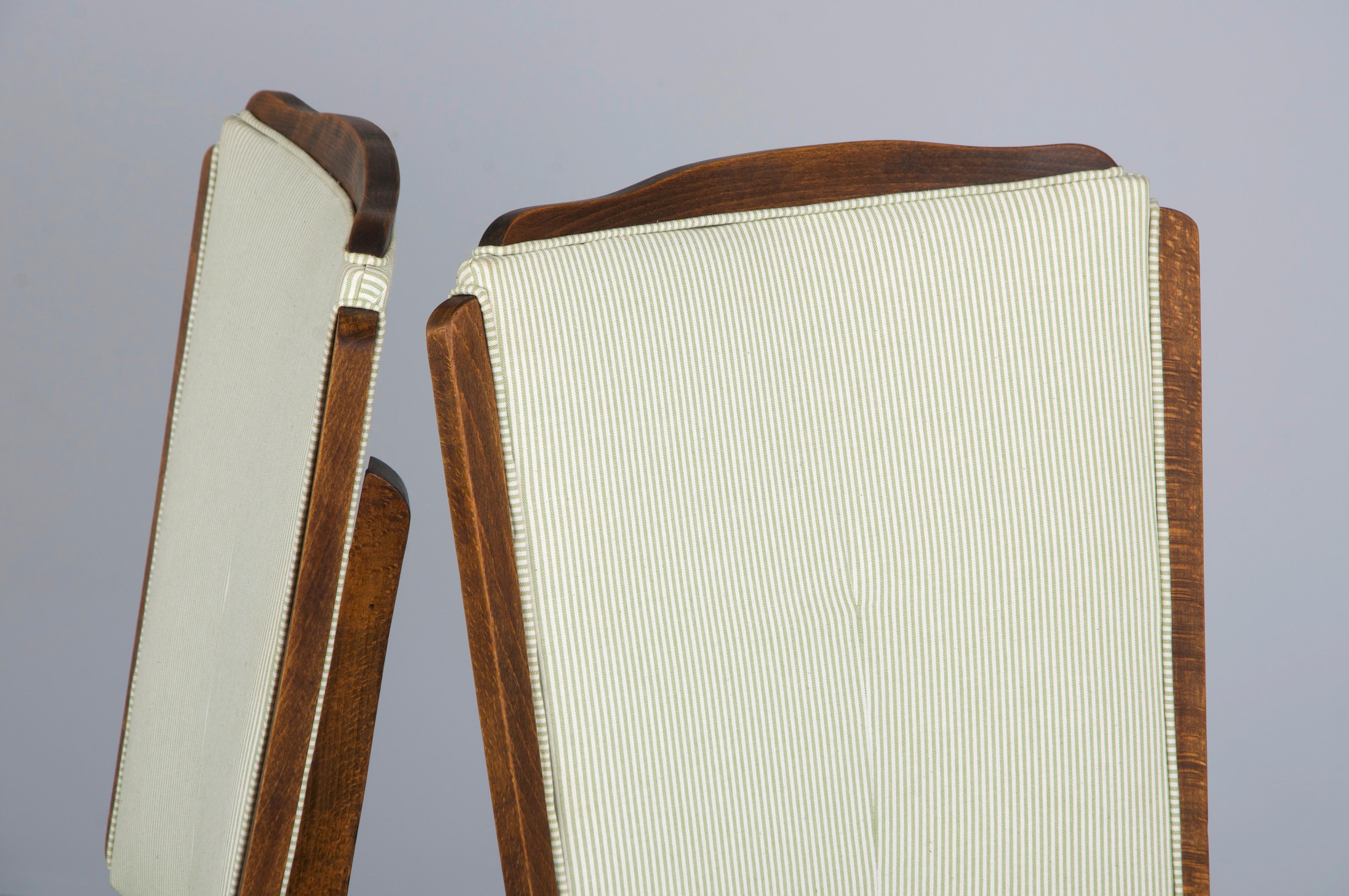 Sedie da pranzo francesi Art Déco anni '30 in acero con tessuto a righe - Set di 6 in vendita 1