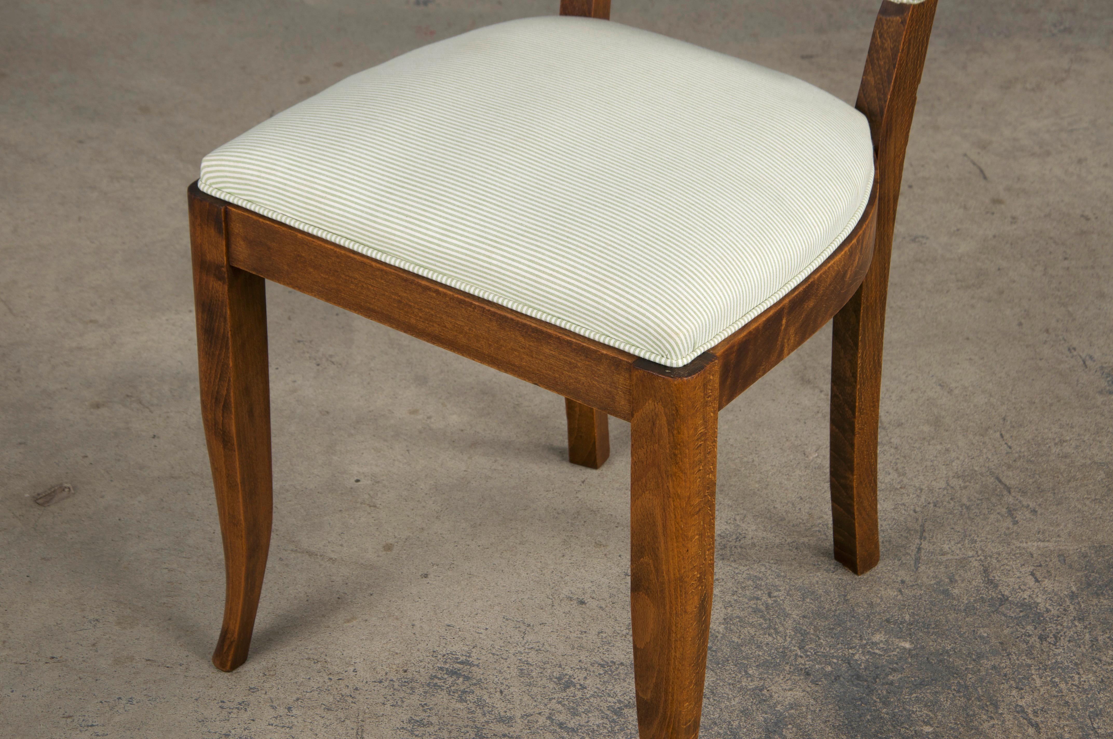 Sedie da pranzo francesi Art Déco anni '30 in acero con tessuto a righe - Set di 6 in vendita 2
