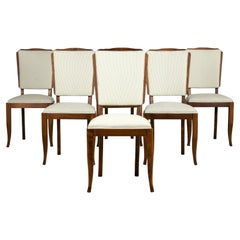 1930s French Art Deco Maple Dining Chairs W/ Striped Fabric - Set of 6