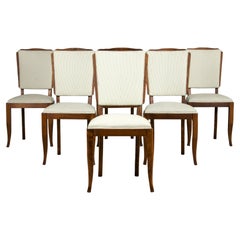1930s French Art Deco Maple Dining Chairs W/ Striped Fabric - Set of 6