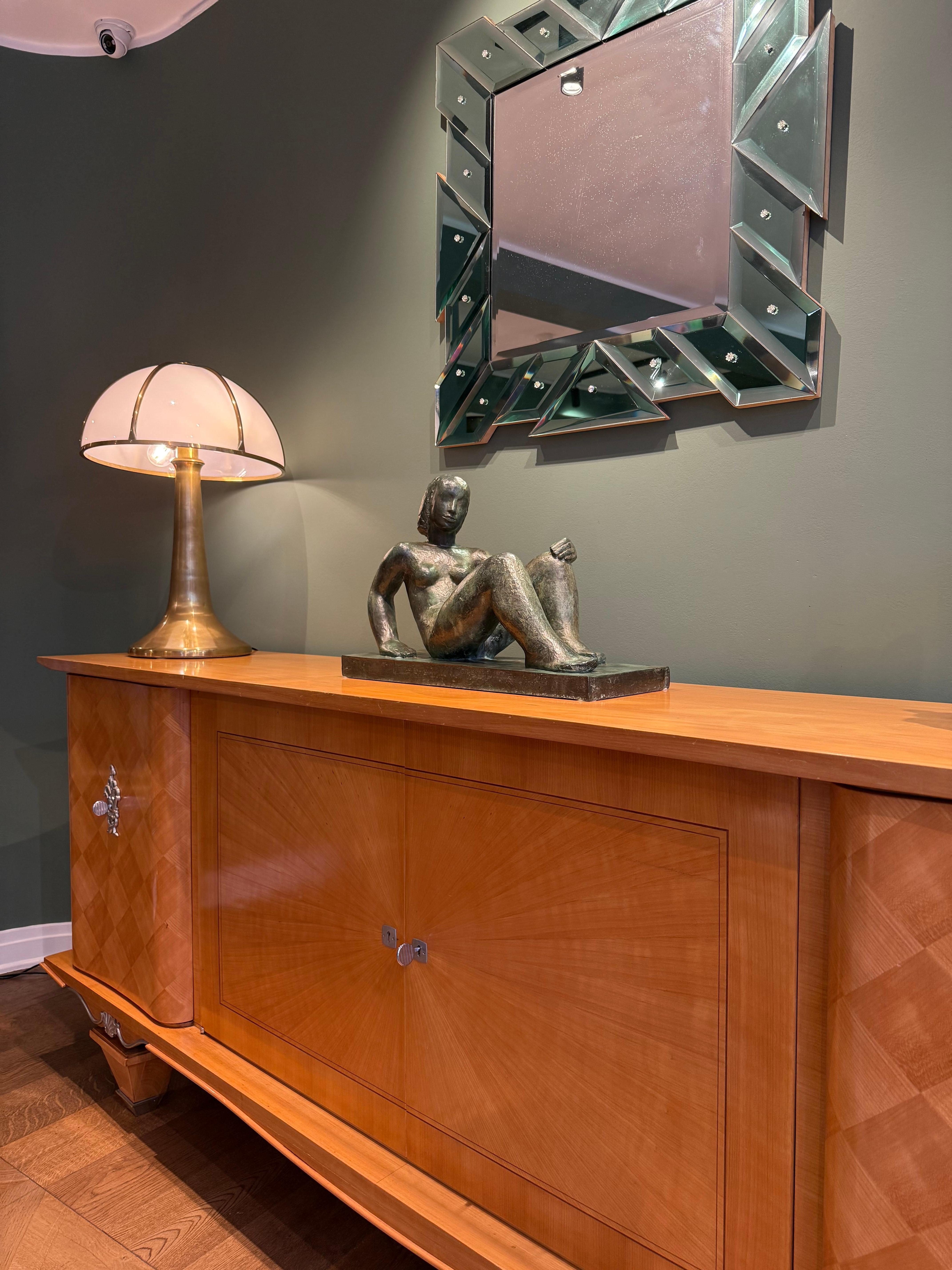 Mid-20th Century 1930s French Art Deco Maple Sideboard with Chrome-Plated Details For Sale