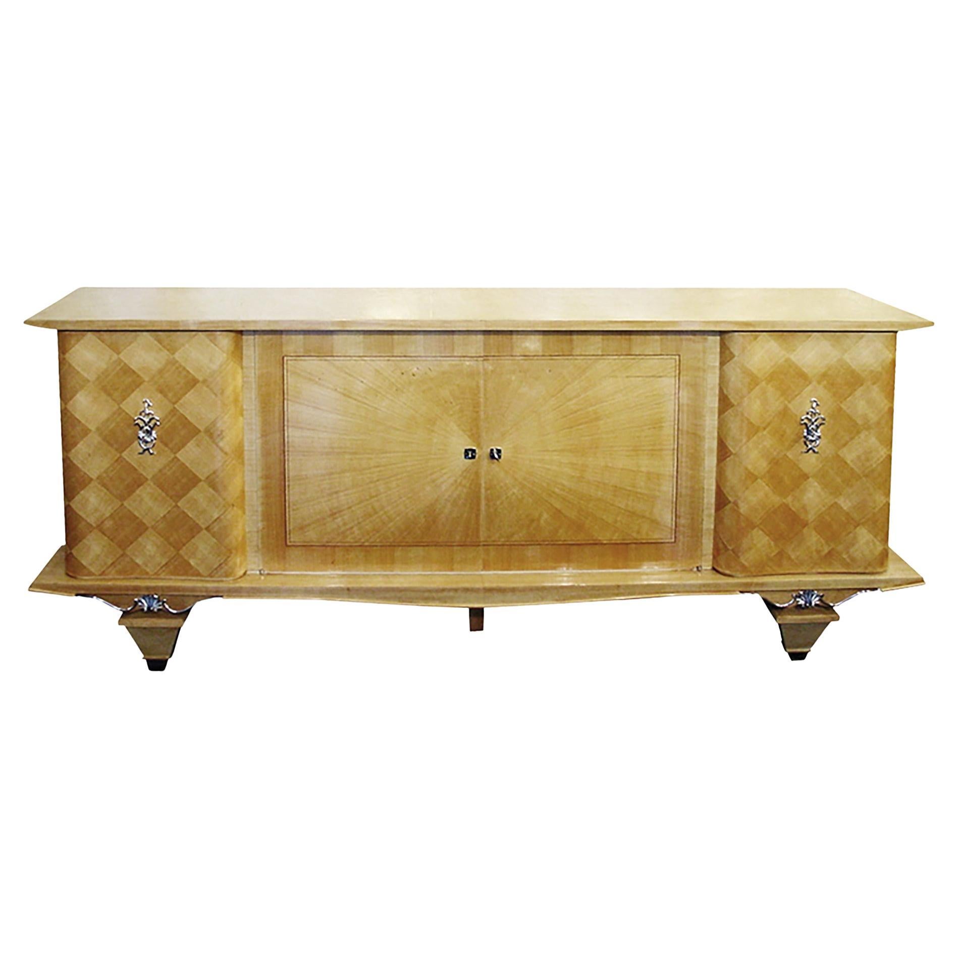 1930s French Art Deco Maple Sideboard with Chrome-Plated Details For Sale