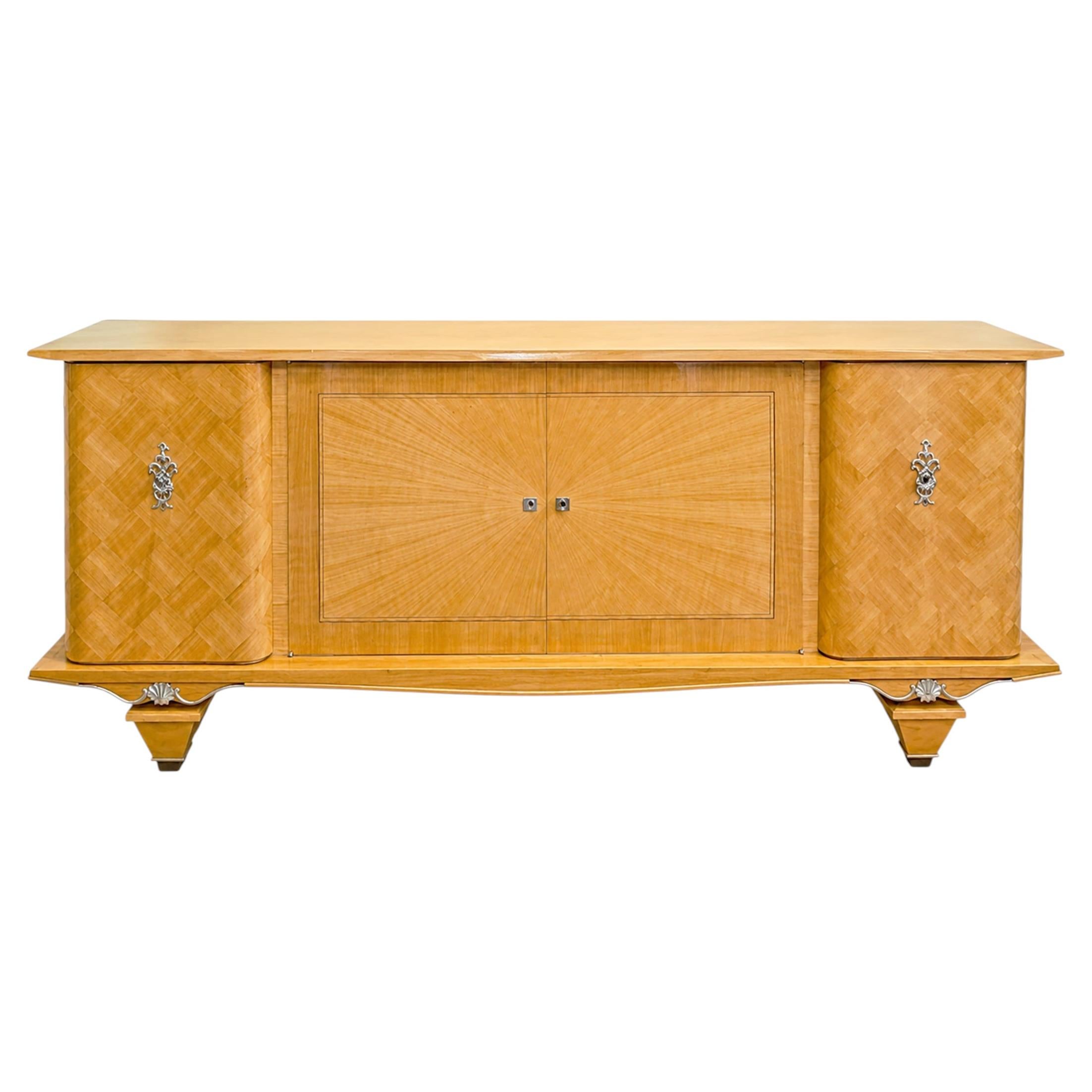 1930s French Art Deco Maple Sideboard with Chrome-Plated Details For Sale