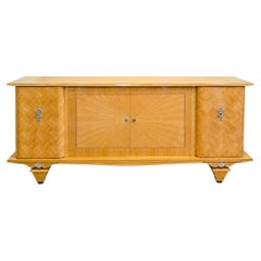 1930s French Art Deco Maple Sideboard with Chrome-Plated Details