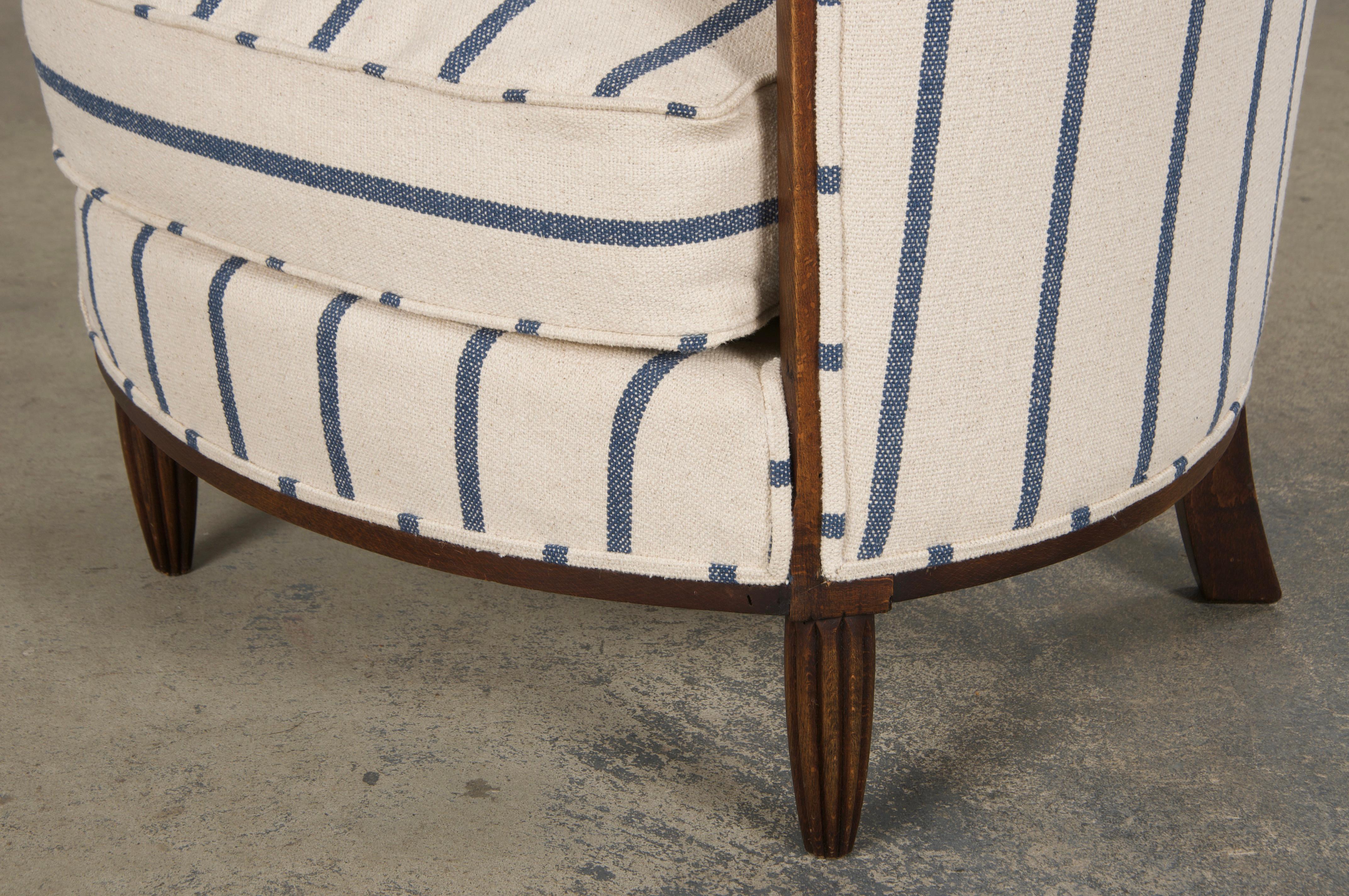 1930s French Art Deco Maple Tub Chairs in Striped Fabric - A Pair 12