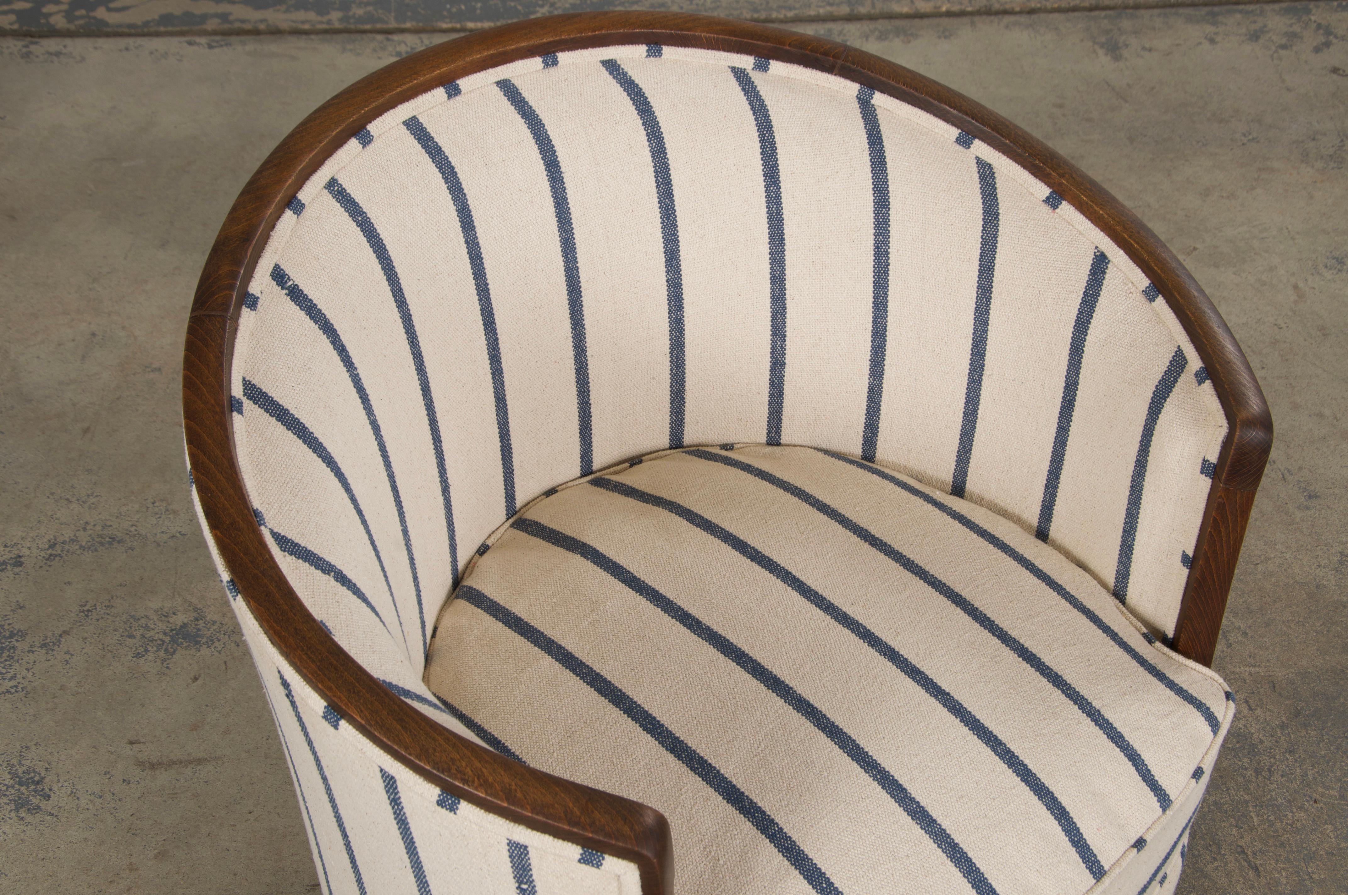 1930s French Art Deco Maple Tub Chairs in Striped Fabric - A Pair 1
