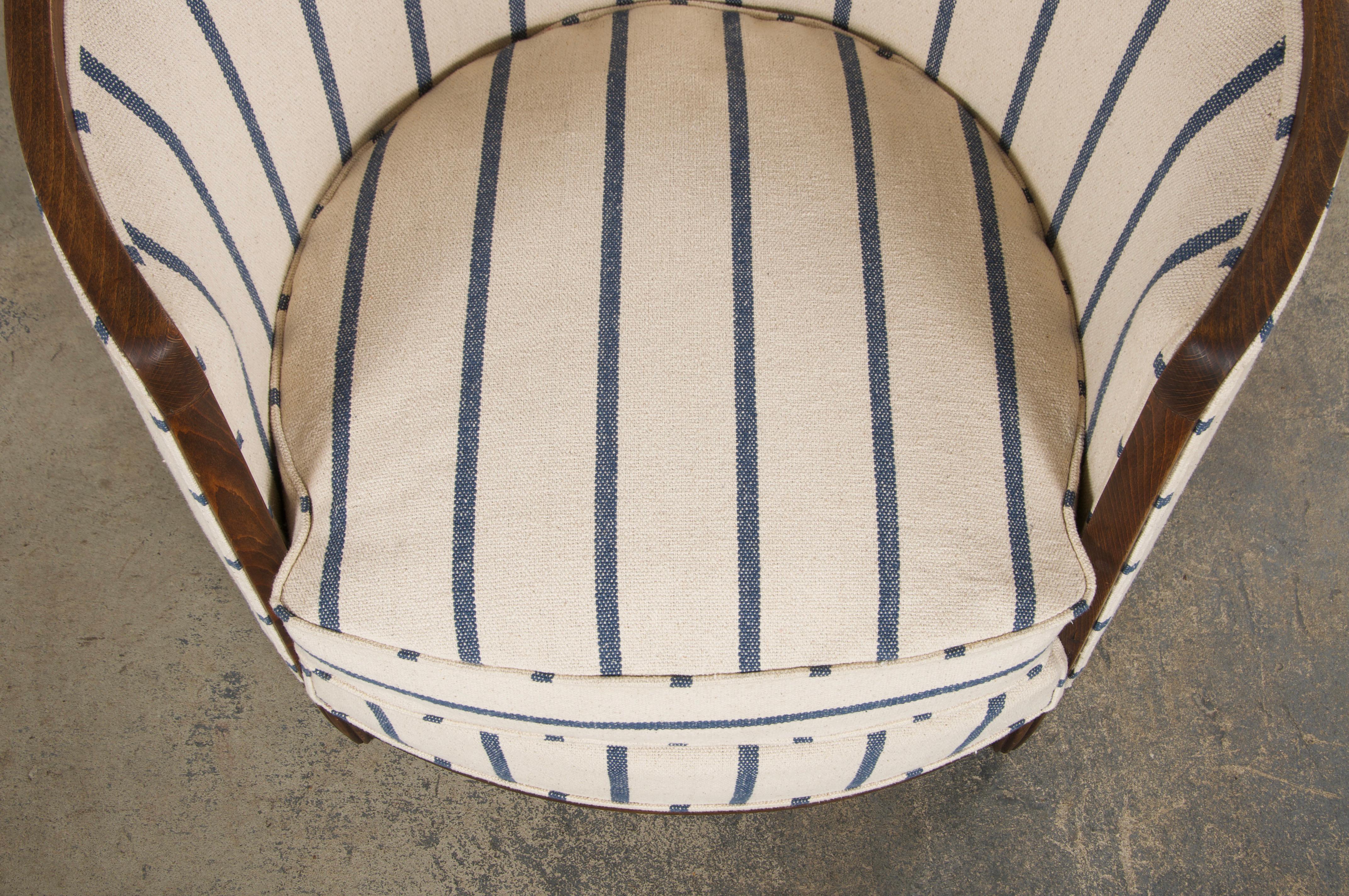 1930s French Art Deco Maple Tub Chairs in Striped Fabric - A Pair 2