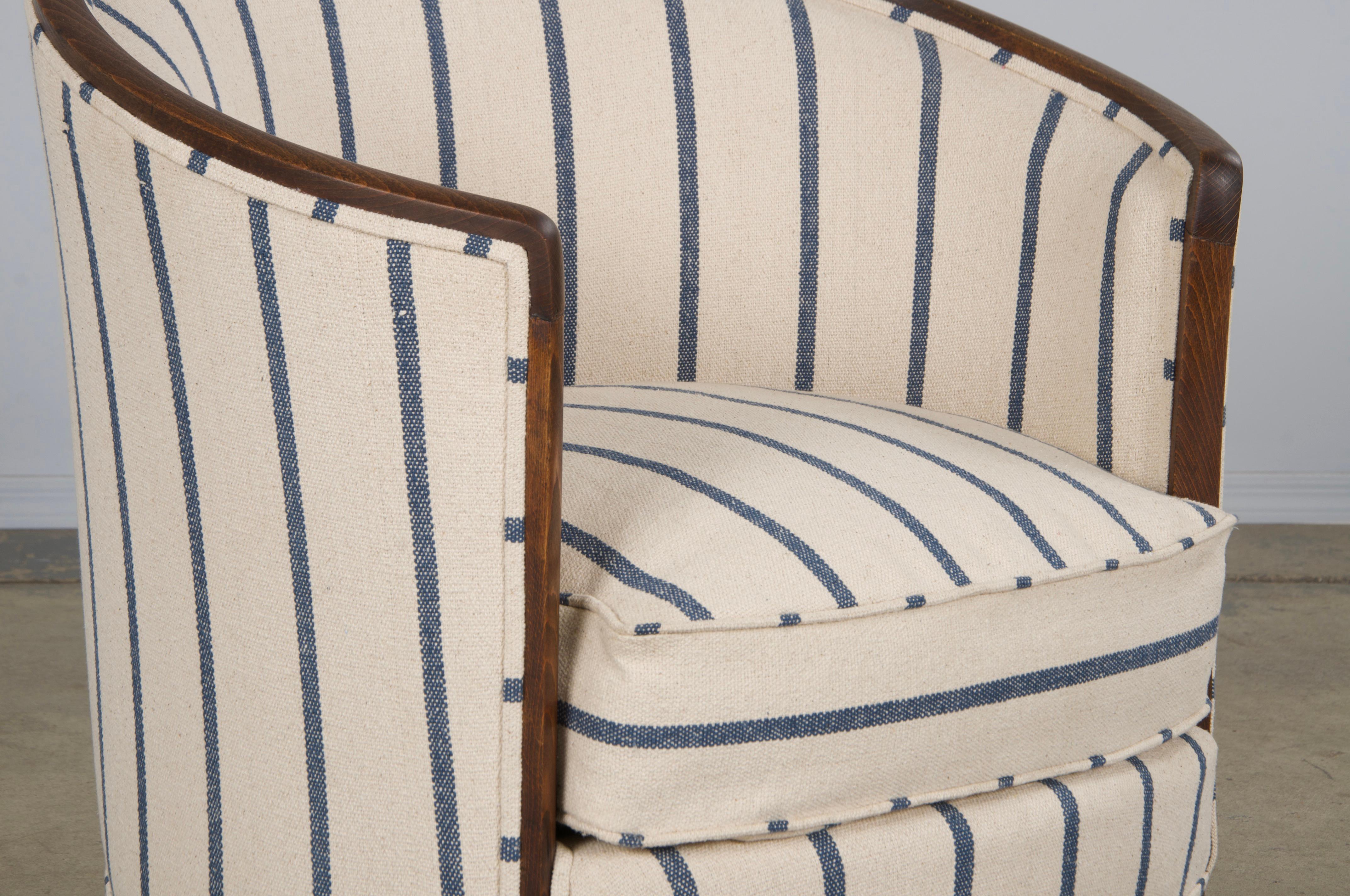1930s French Art Deco Maple Tub Chairs in Striped Fabric - A Pair 3