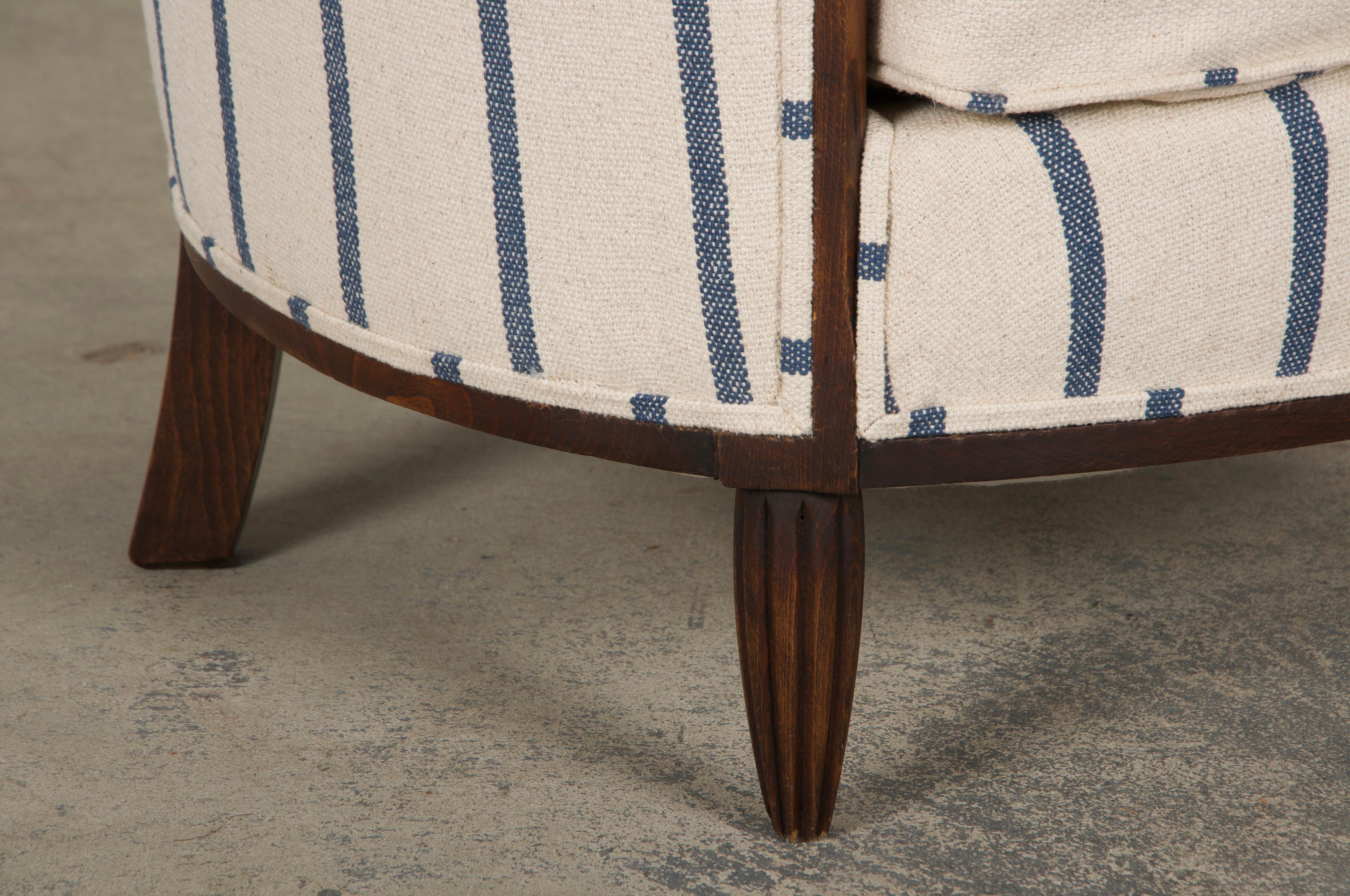1930s French Art Deco Maple Tub Chairs in Striped Fabric - A Pair 4