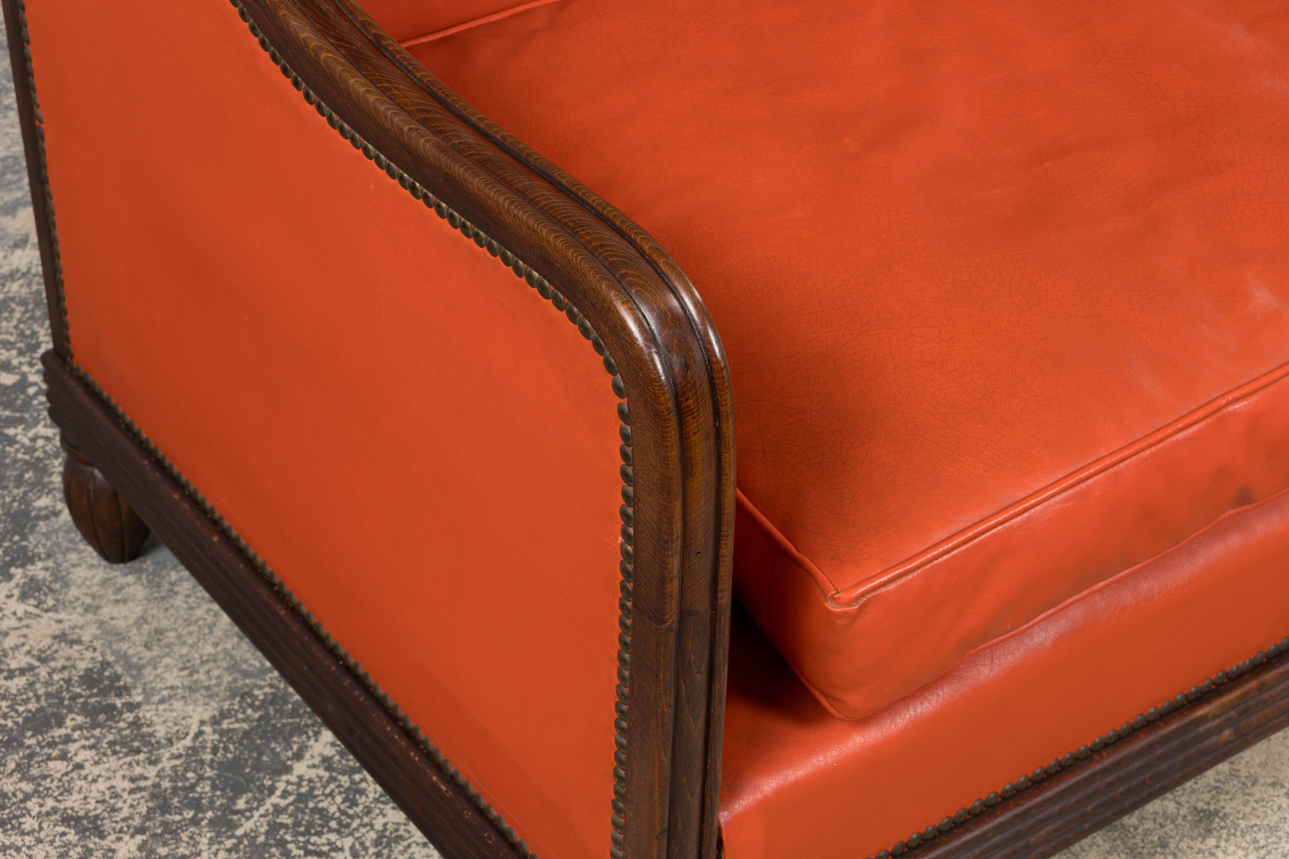 Canape francese Art Déco anni '30 in Oak in ecopelle in vendita 3