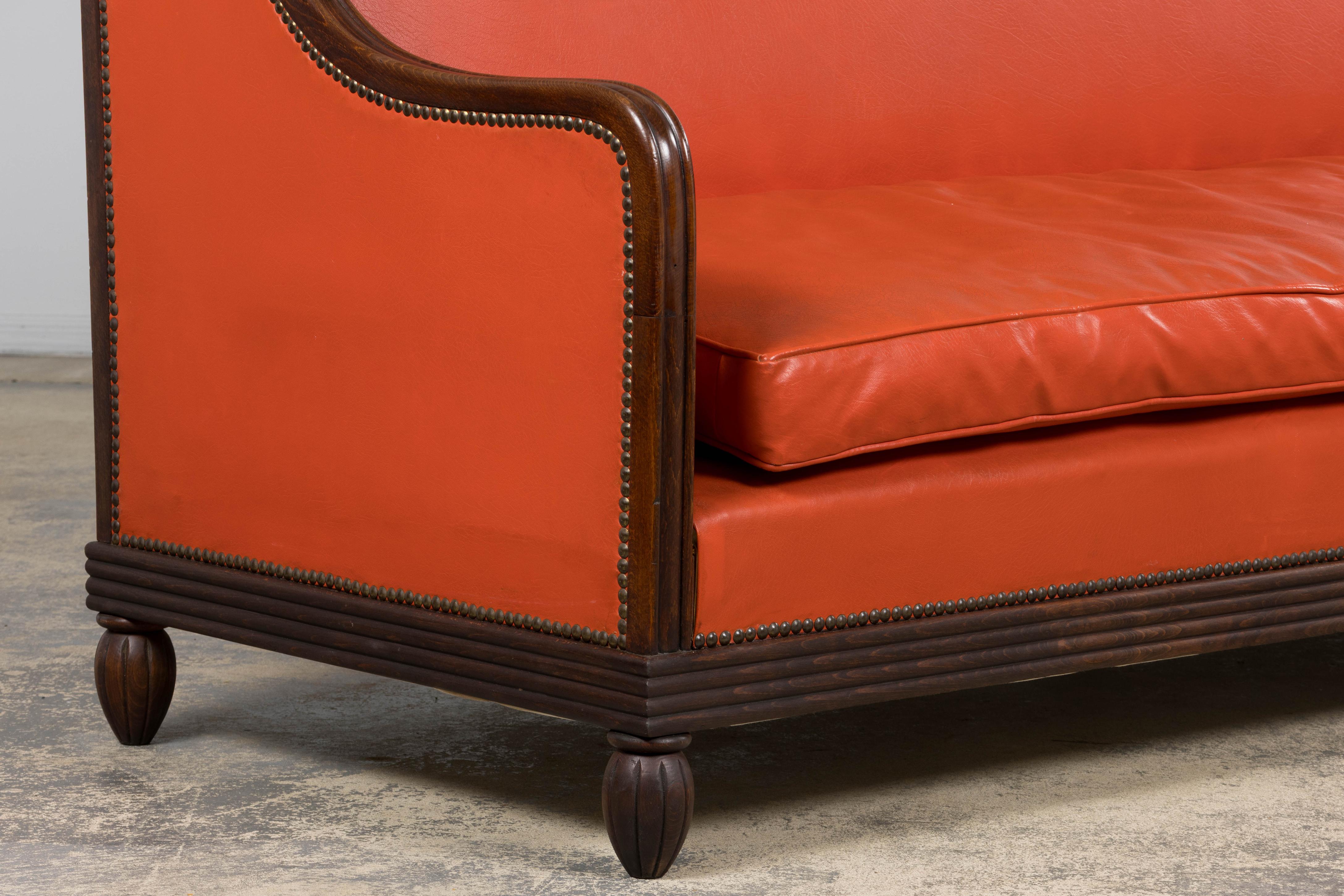 Canape francese Art Déco anni '30 in Oak in ecopelle in vendita 4