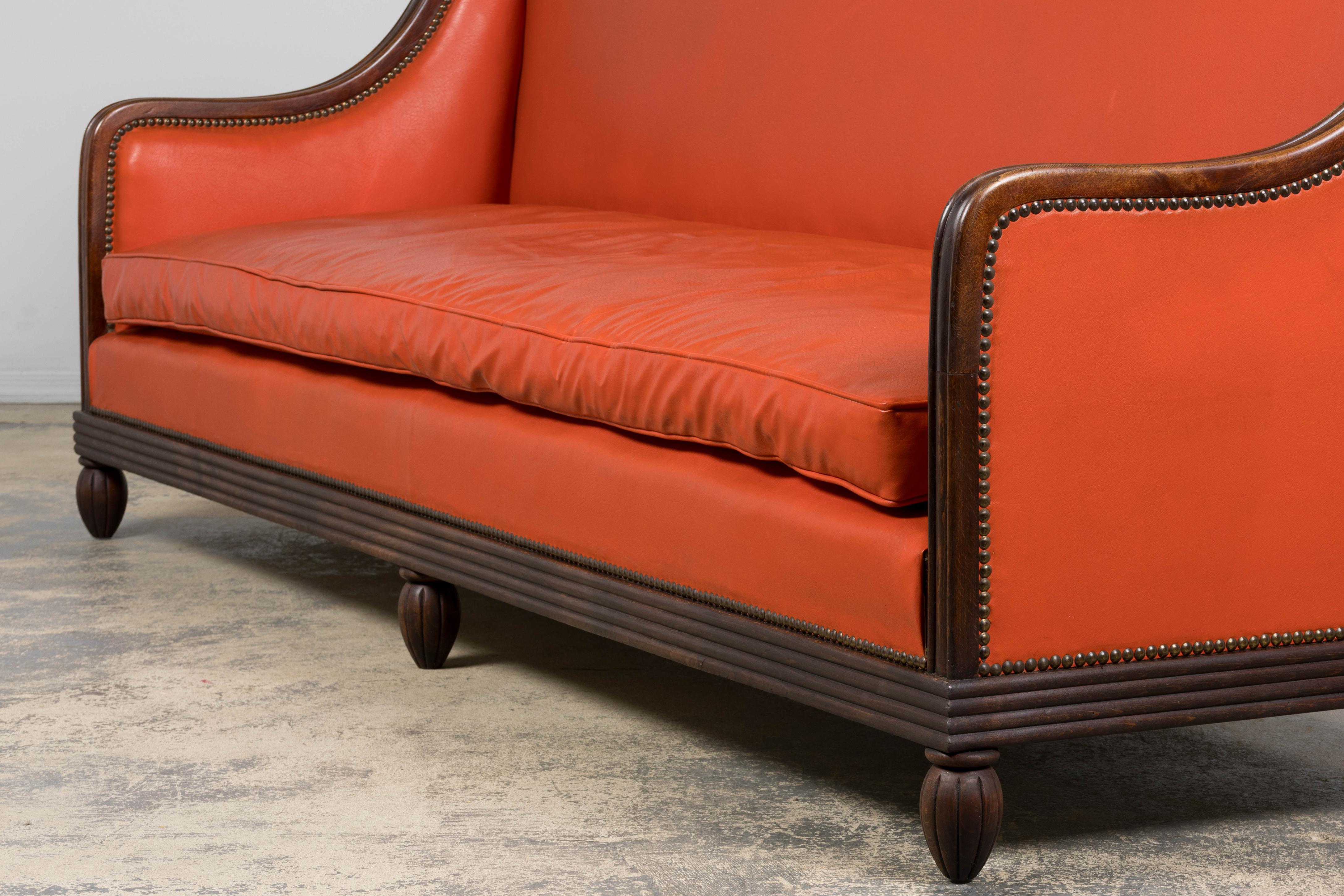 Canape francese Art Déco anni '30 in Oak in ecopelle in vendita 12