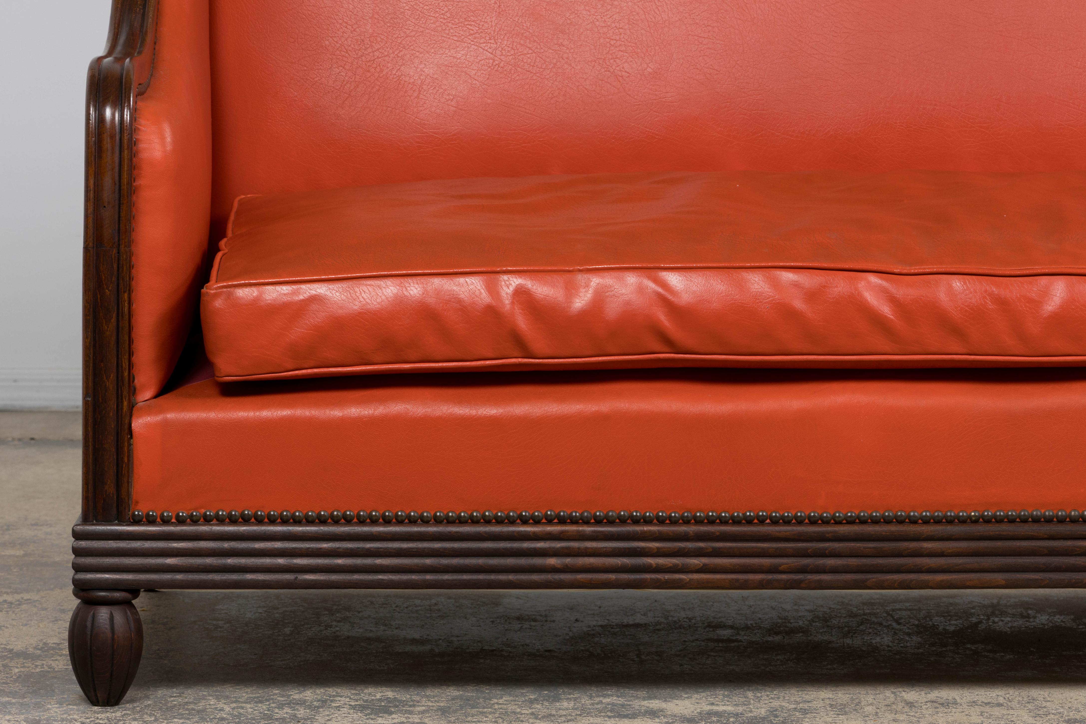 XX secolo Canape francese Art Déco anni '30 in Oak in ecopelle in vendita