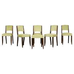 1930s French Art Deco Oak Dining Chairs in Laurel Green Velvet - Set of 6