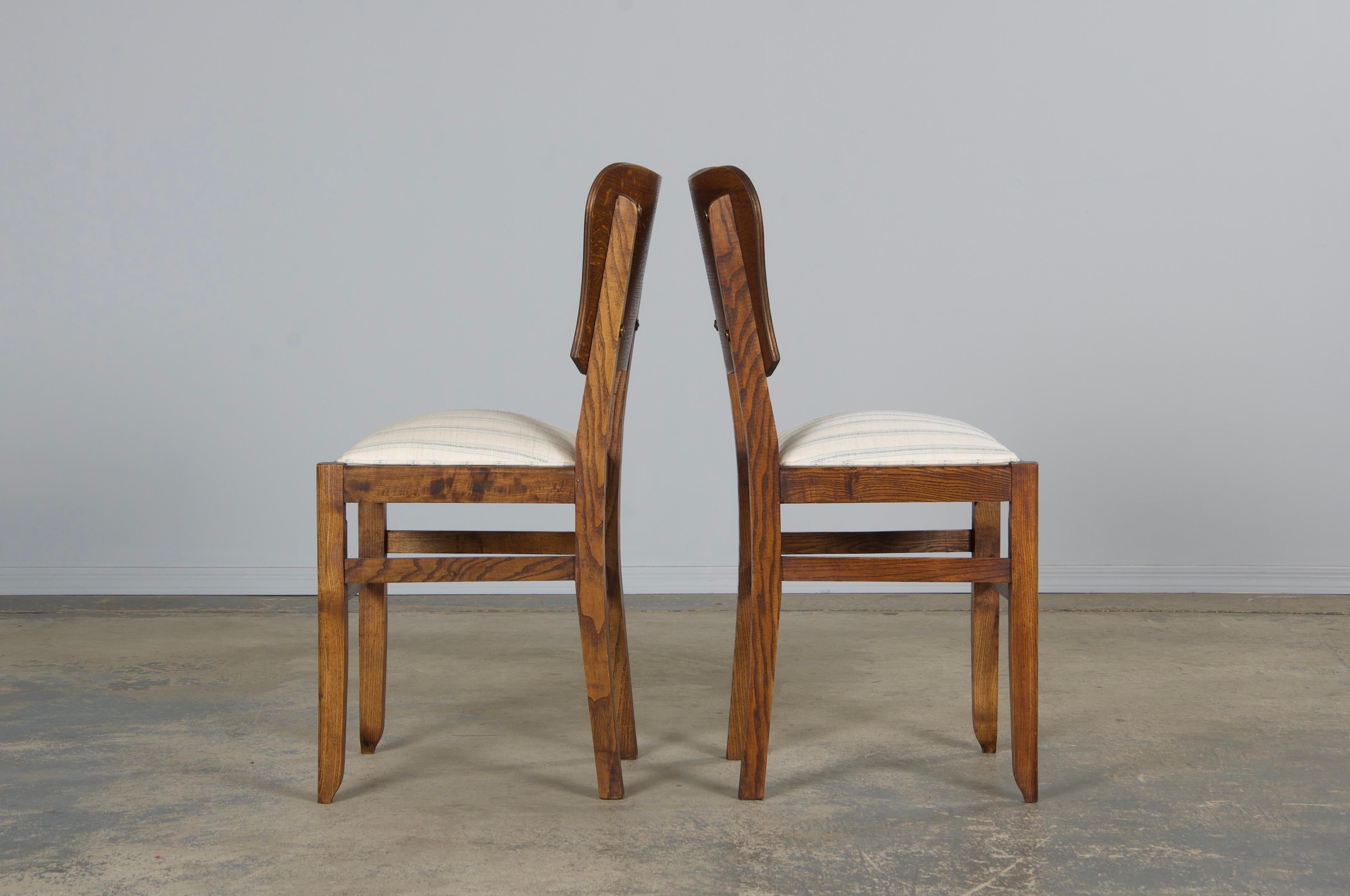 Sedie da pranzo francesi Art Deco degli anni '30 in Oak con tessuto a righe - Set di 6 in vendita 3
