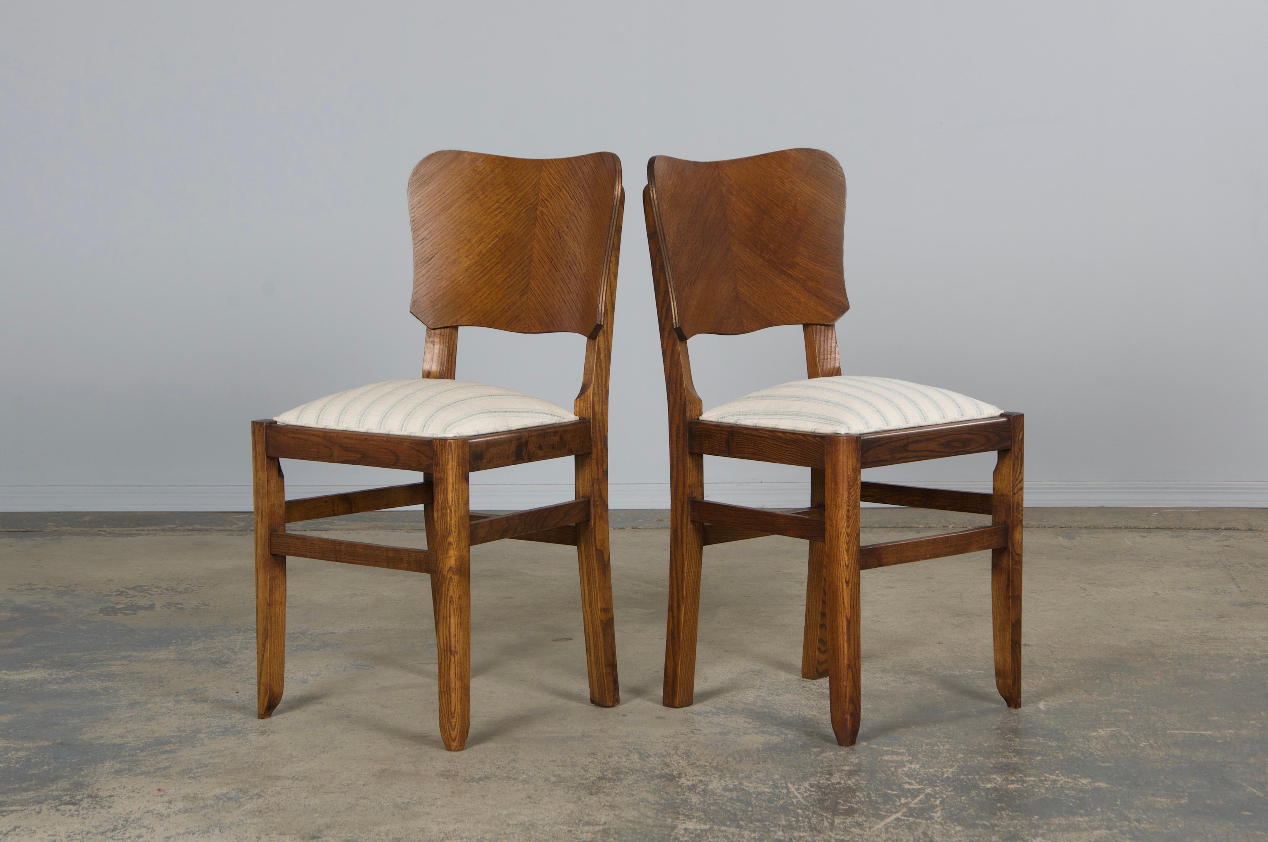 Sedie da pranzo francesi Art Deco degli anni '30 in Oak con tessuto a righe - Set di 6 in vendita 7