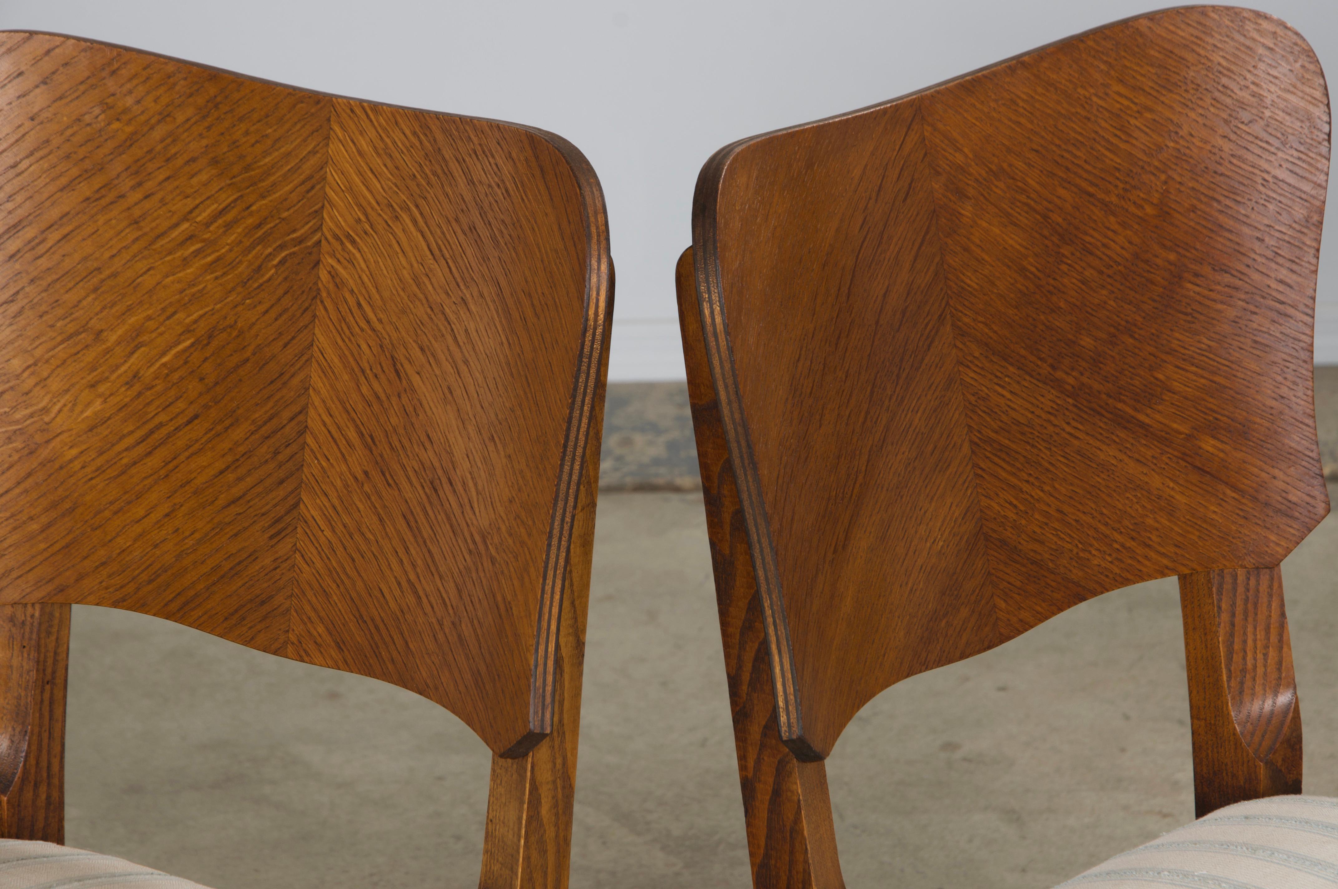 Sedie da pranzo francesi Art Deco degli anni '30 in Oak con tessuto a righe - Set di 6 in vendita 8