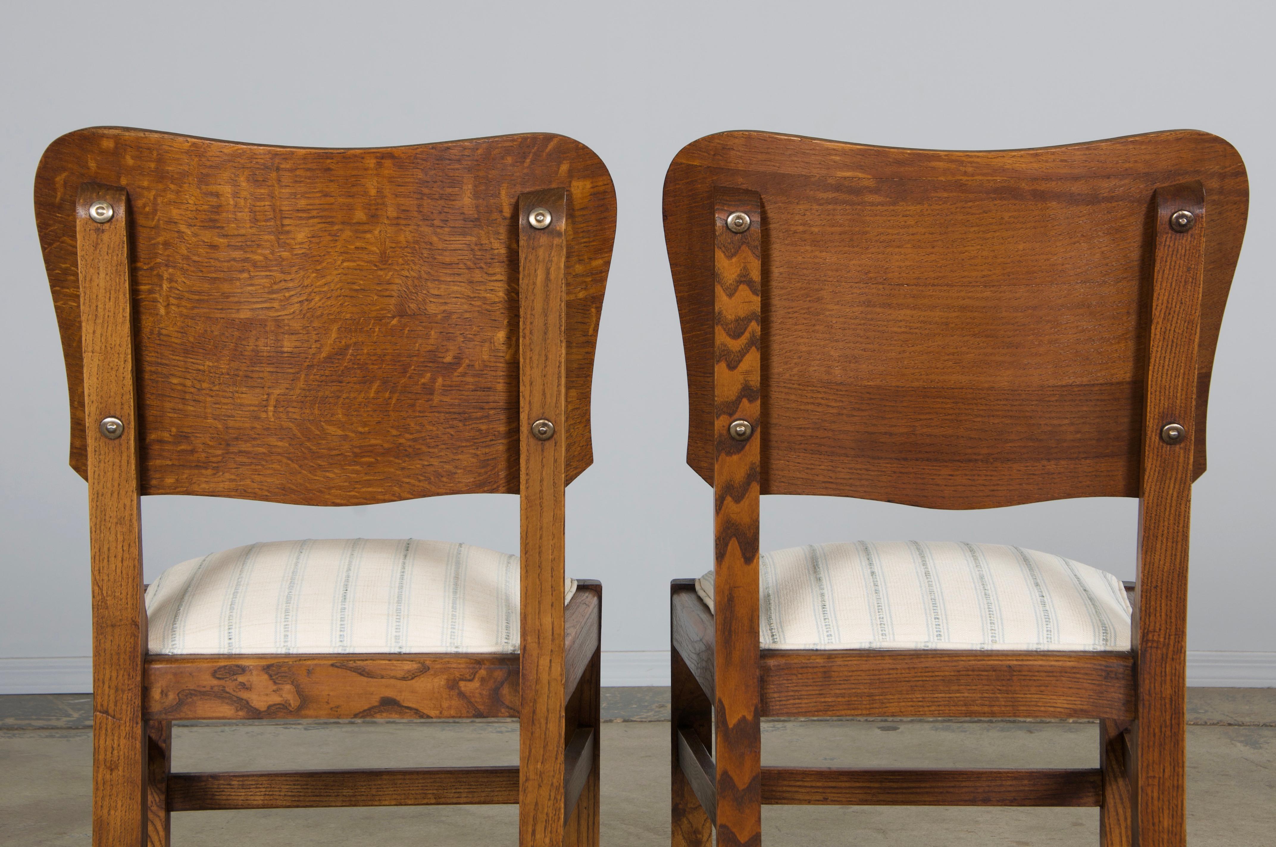 Sedie da pranzo francesi Art Deco degli anni '30 in Oak con tessuto a righe - Set di 6 in vendita 12