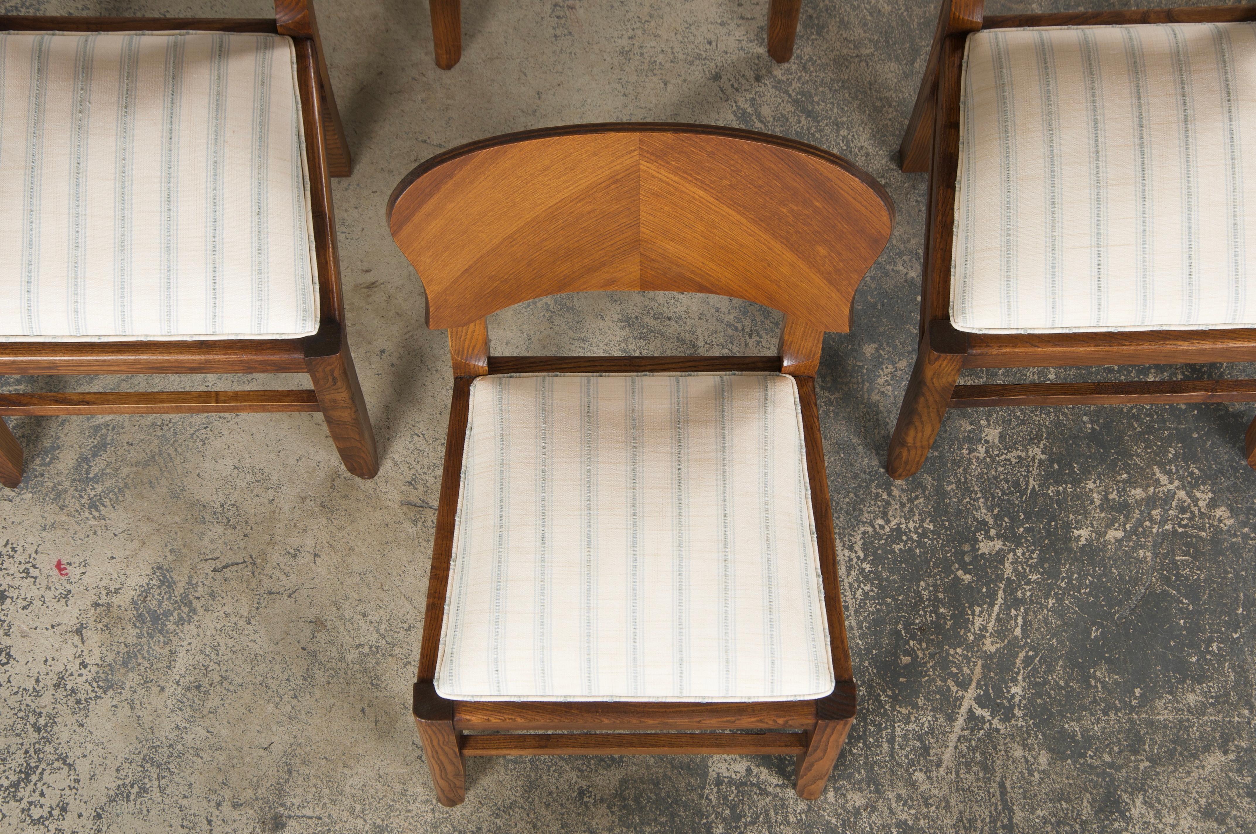 Francese Sedie da pranzo francesi Art Deco degli anni '30 in Oak con tessuto a righe - Set di 6 in vendita