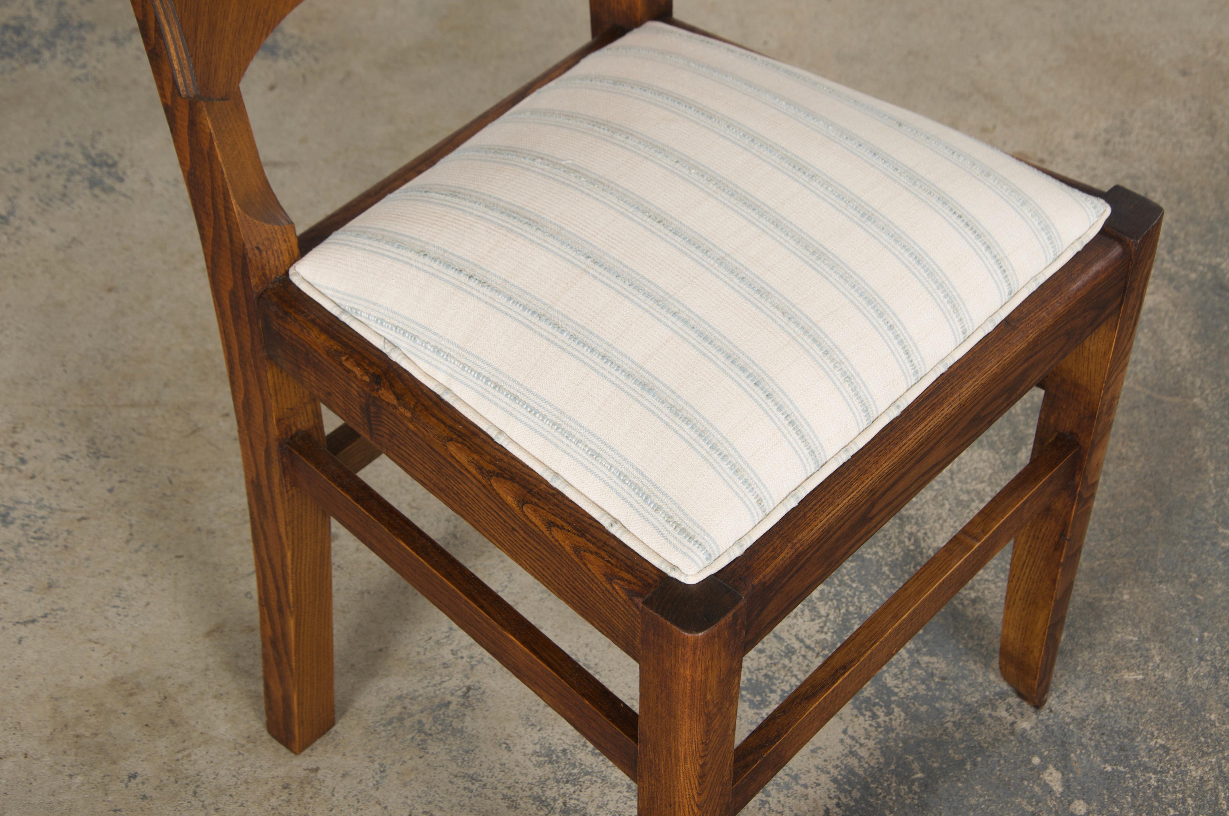 Cotone Sedie da pranzo francesi Art Deco degli anni '30 in Oak con tessuto a righe - Set di 6 in vendita