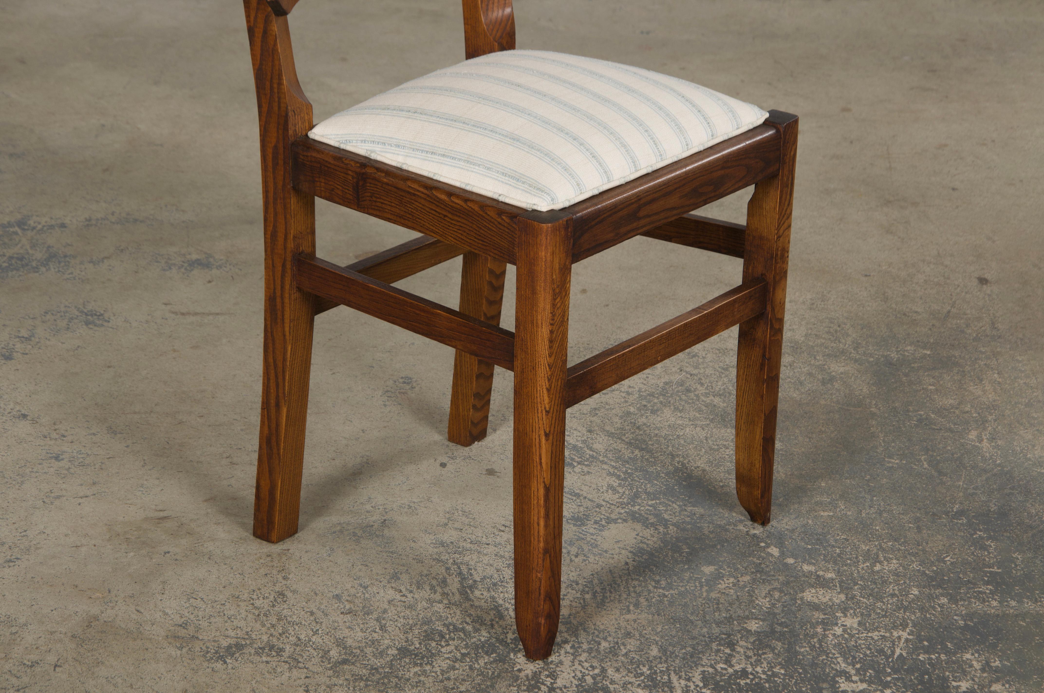 Sedie da pranzo francesi Art Deco degli anni '30 in Oak con tessuto a righe - Set di 6 in vendita 1