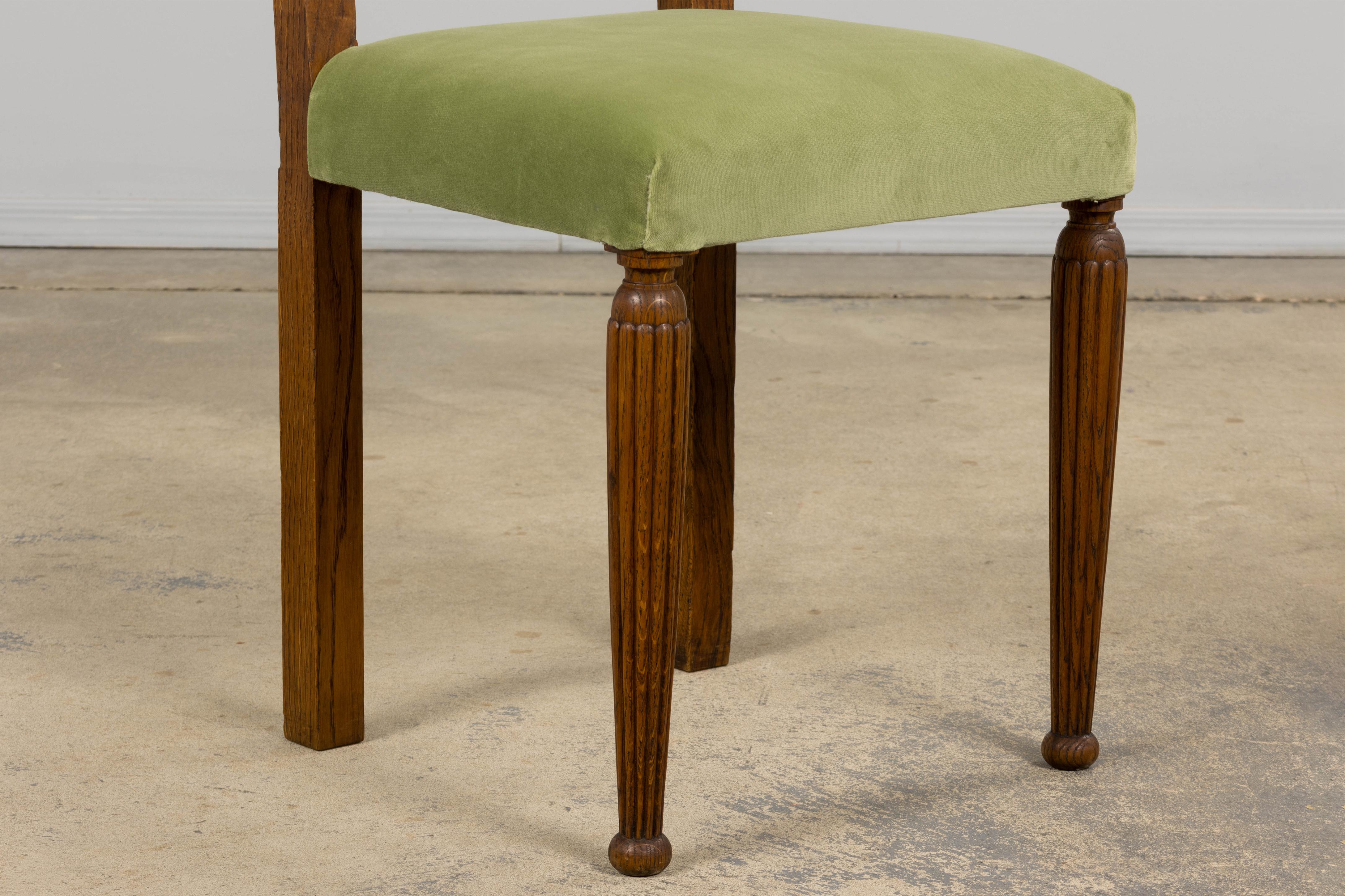 Chais de Comedor Franceses Art Decó de 1930 en Terciopelo Verde Salvia - Set de 6 en venta 7