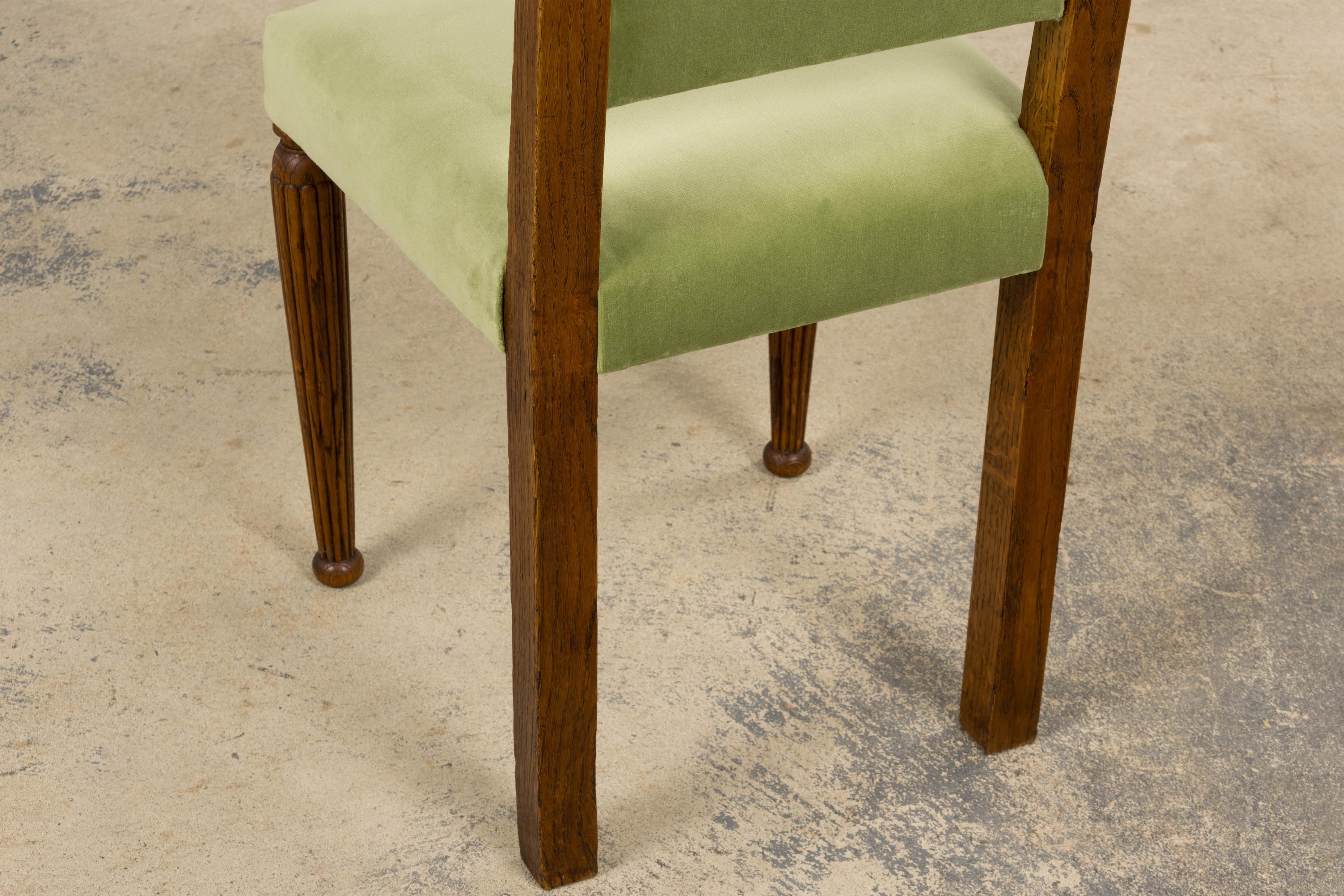 Chais de Comedor Franceses Art Decó de 1930 en Terciopelo Verde Salvia - Set de 6 en venta 11